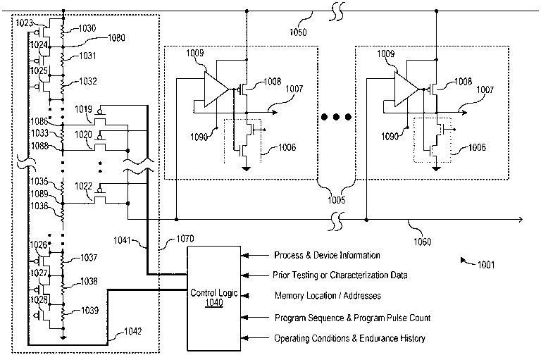 Patent drawing from US 10,978,159, Programming nonvolatile memory cells through a series of predetermined threshold voltages