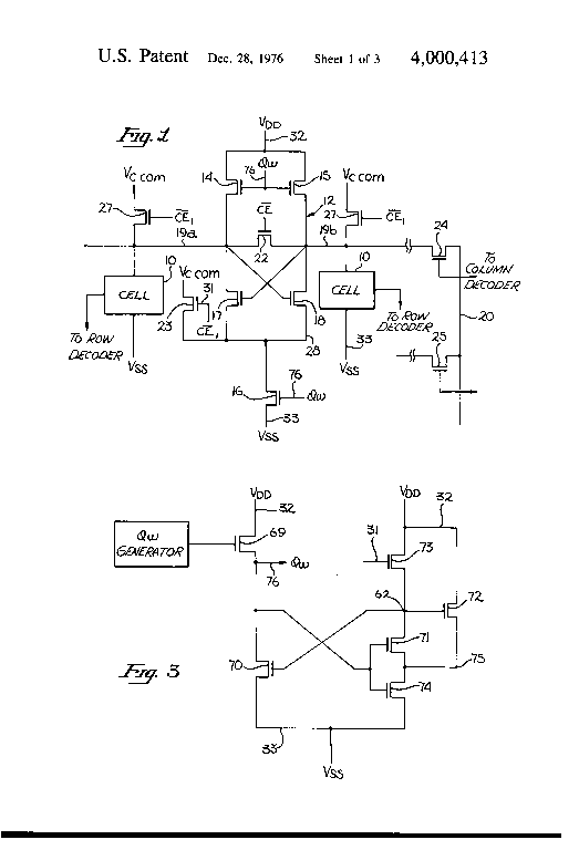 Patent drawing from US 4,000,413, MOS-RAM