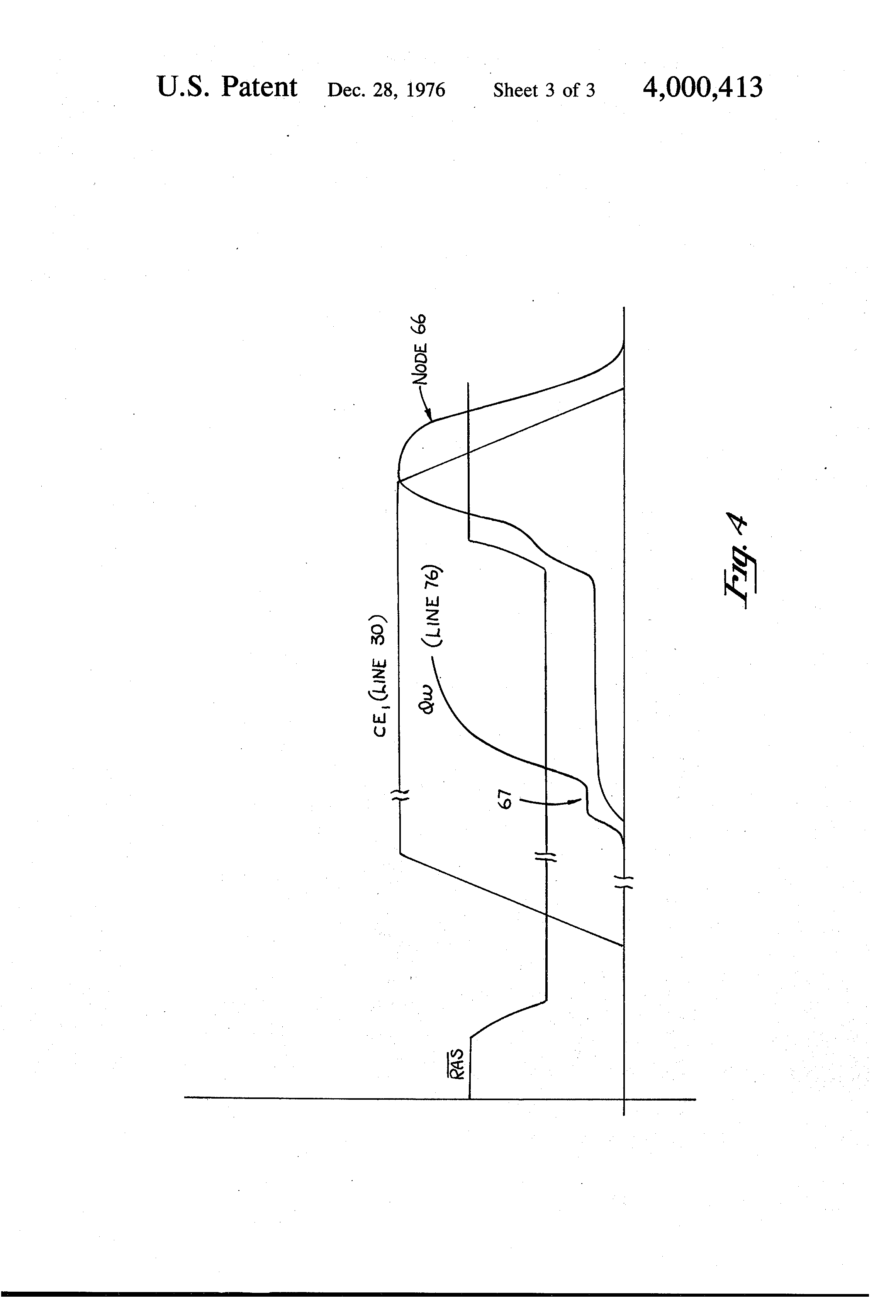 Patent drawing from US 4,000,413, MOS-RAM