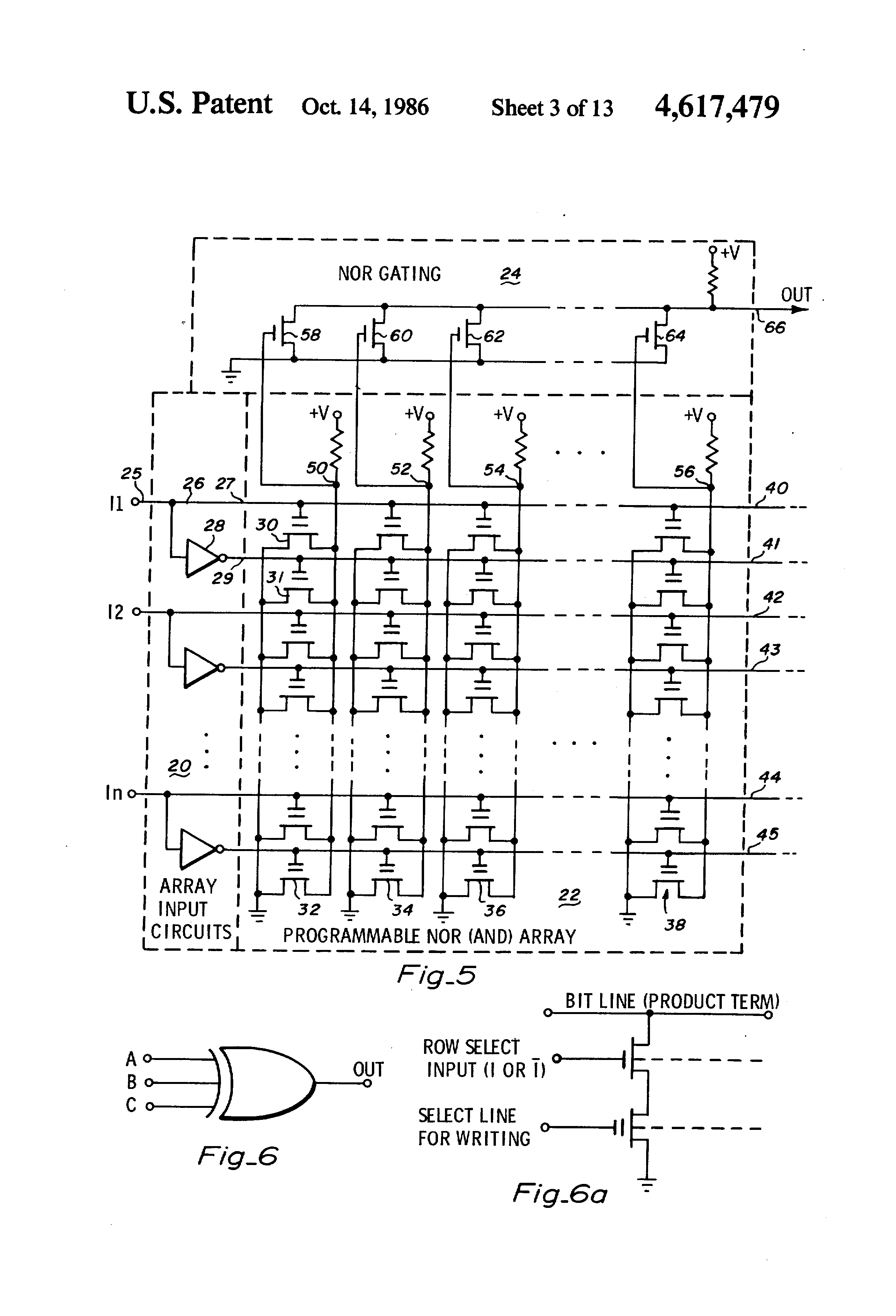 Patent drawing from US 4,617,479, Programmable logic array device using EPROM technology