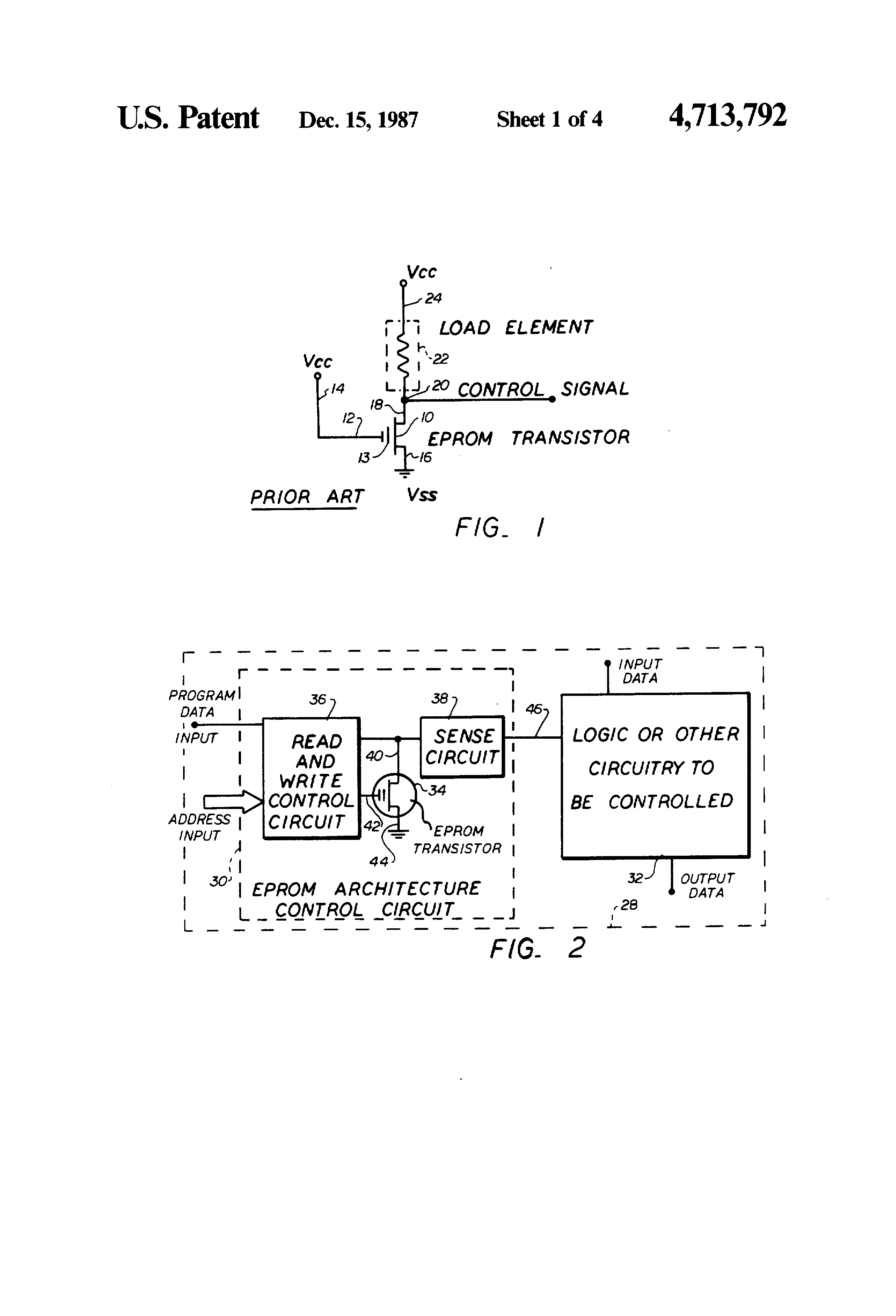 Patent drawing from US 4,713,792, Programmable macrocell using EPROM or EEPROM transistors for architecture control in programmable logic circuits