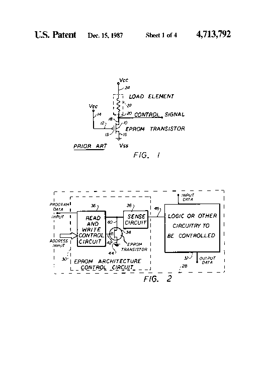 Patent drawing from US 4,713,792, Programmable macrocell using EPROM or EEPROM transistors for architecture control in programmable logic circuits
