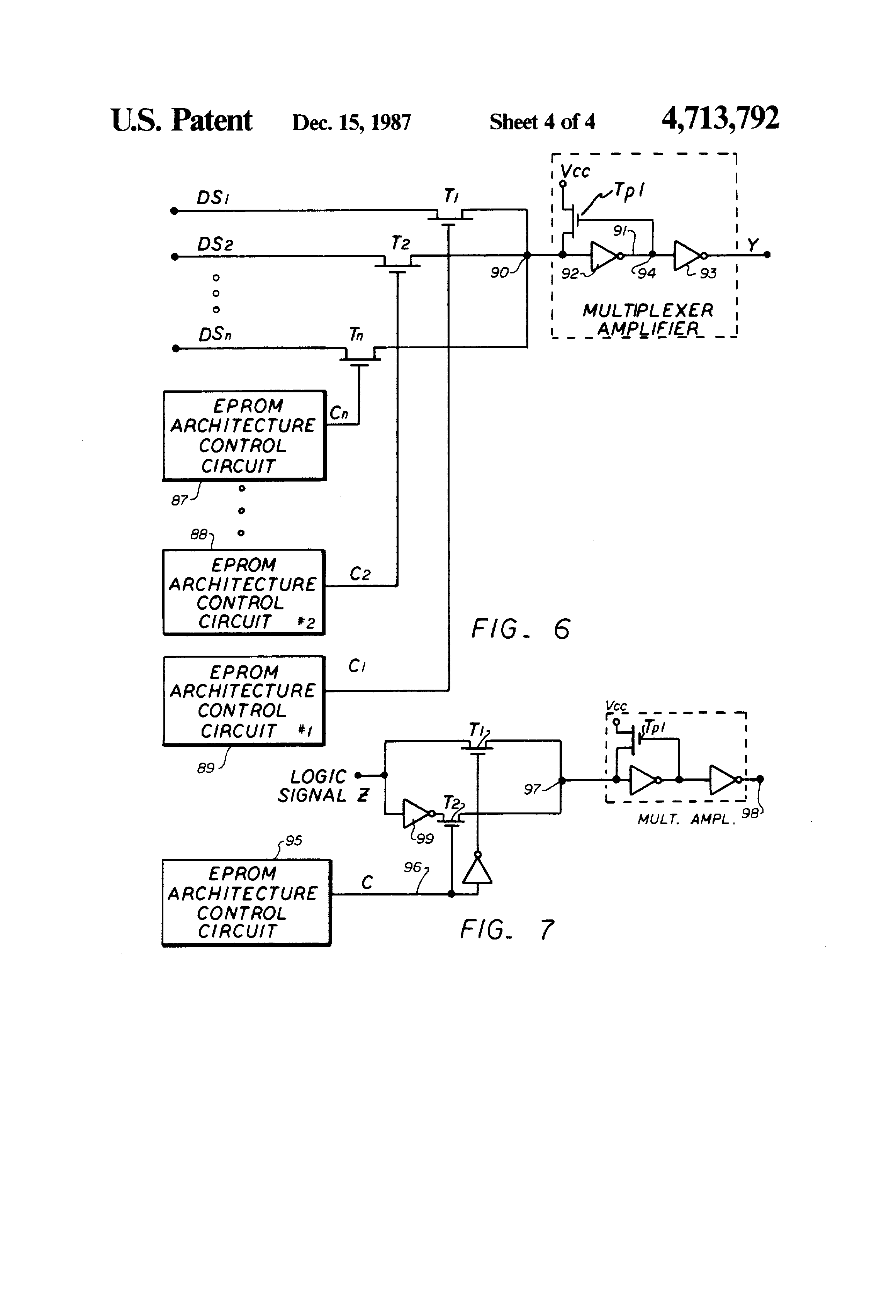 Patent drawing from US 4,713,792, Programmable macrocell using EPROM or EEPROM transistors for architecture control in programmable logic circuits
