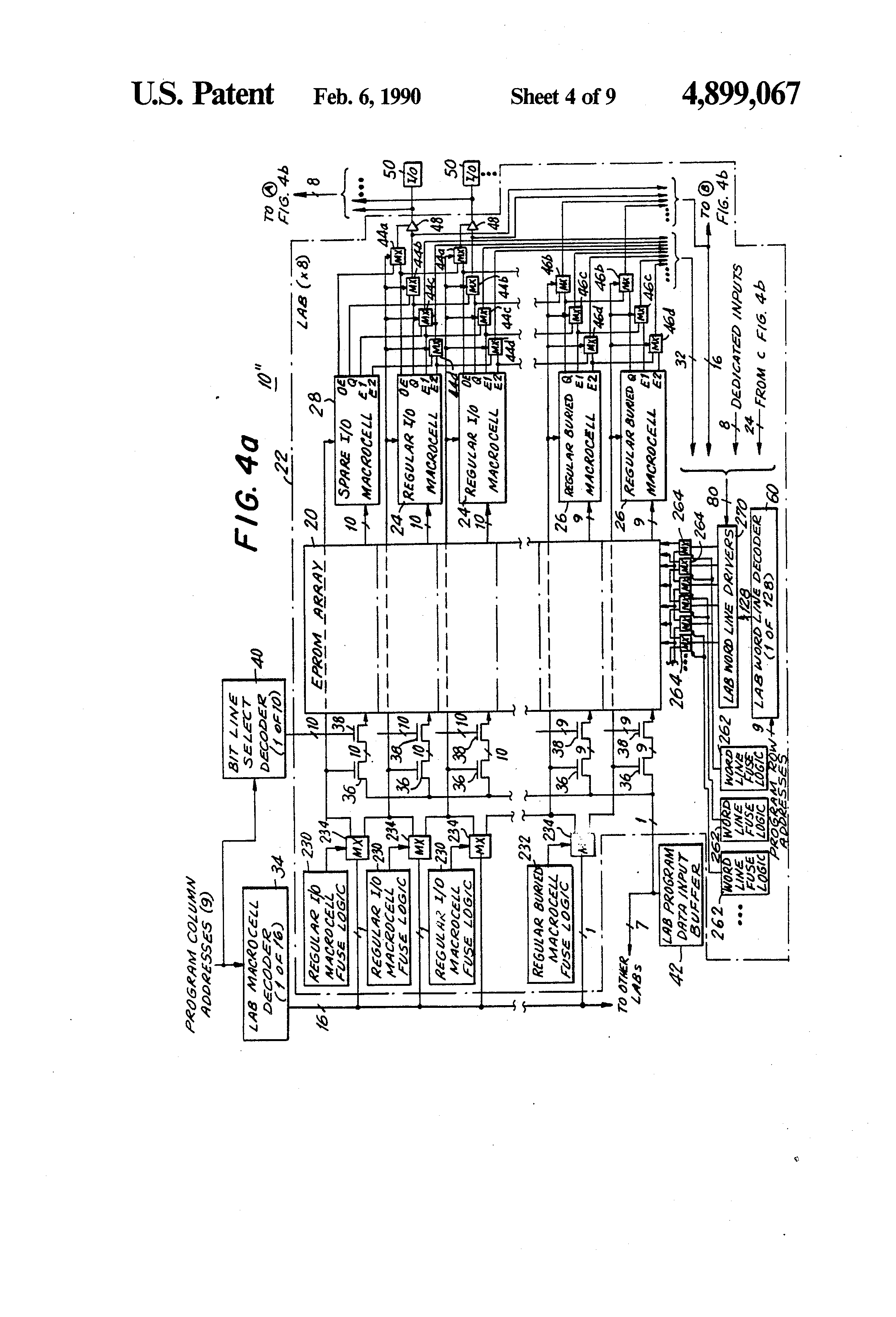 Patent drawing from US 4,899,067, Programmable logic devices with spare circuits for use in replacing defective circuits
