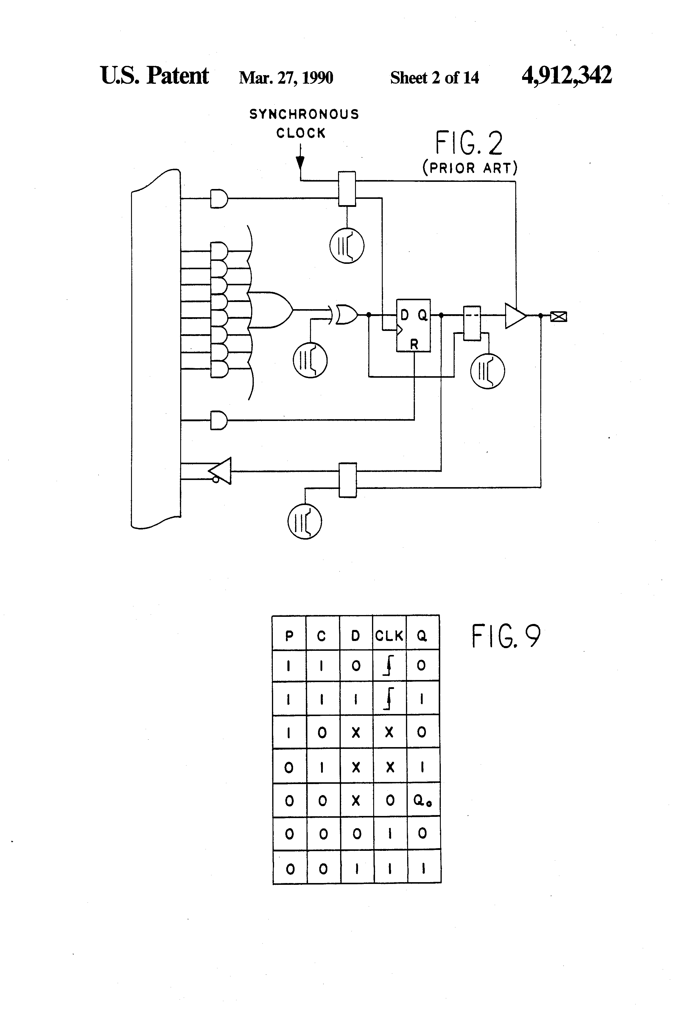 Patent drawing from US 4,912,342, Programmable logic device with array blocks with programmable clocking