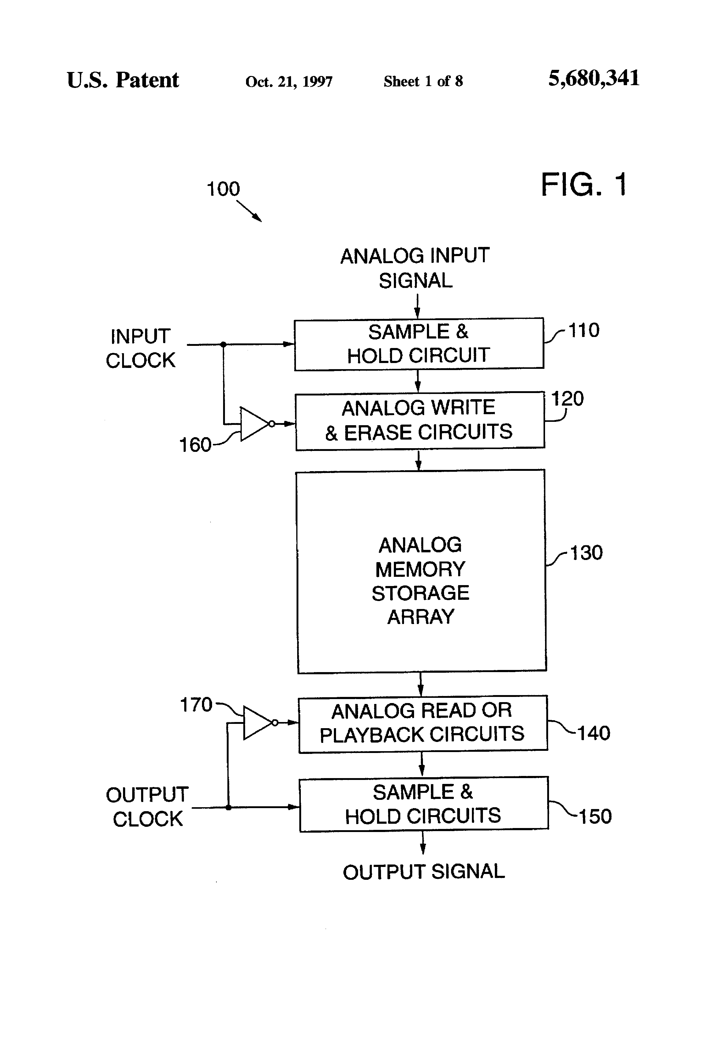 Patent drawing from US 5,680,341, Pipelined record and playback for analog non-volatile memory