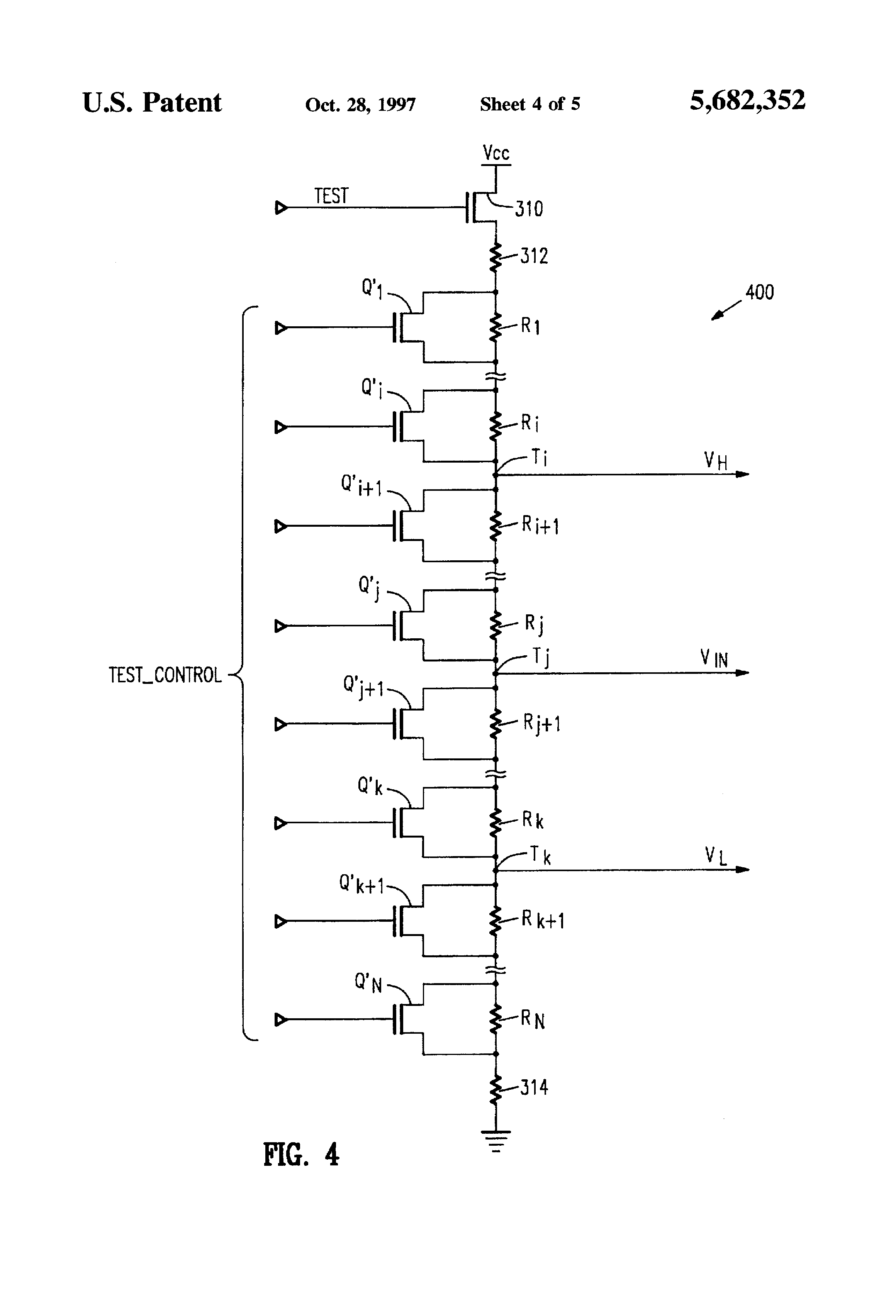 Patent drawing from US 5,682,352, Digital testing of analog memory devices