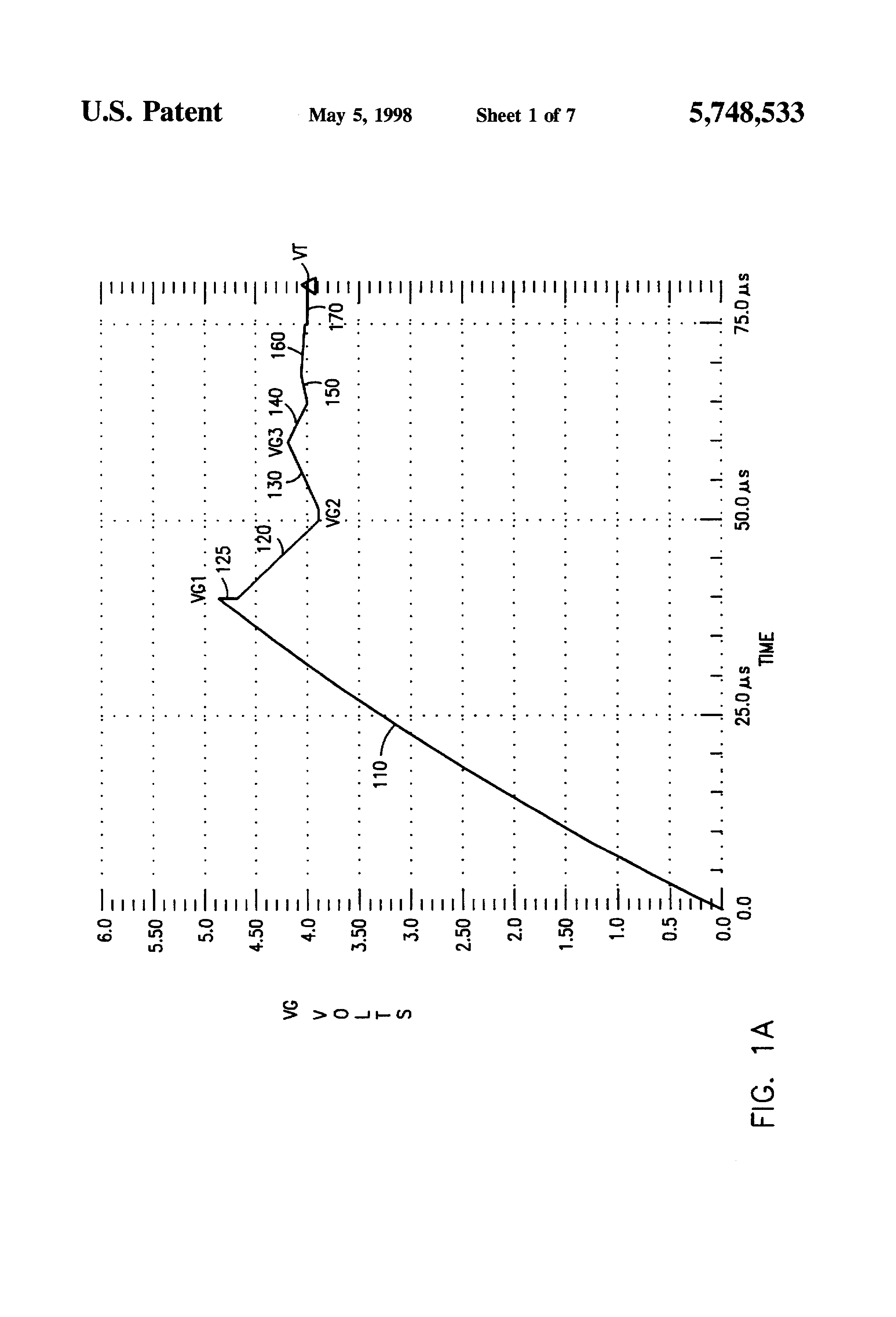 Patent drawing from US 5,748,533, Read circuit which uses a coarse-to-fine search when reading the threshold voltage of a memory cell