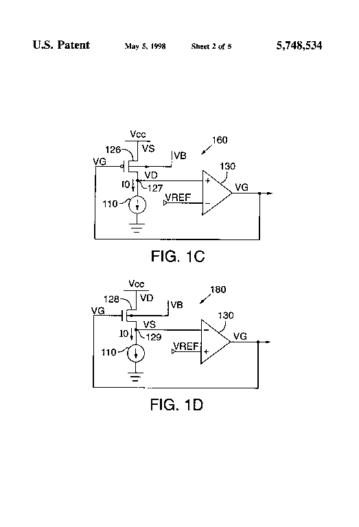 Patent drawing from US 5,748,534, Feedback loop for reading threshold voltage