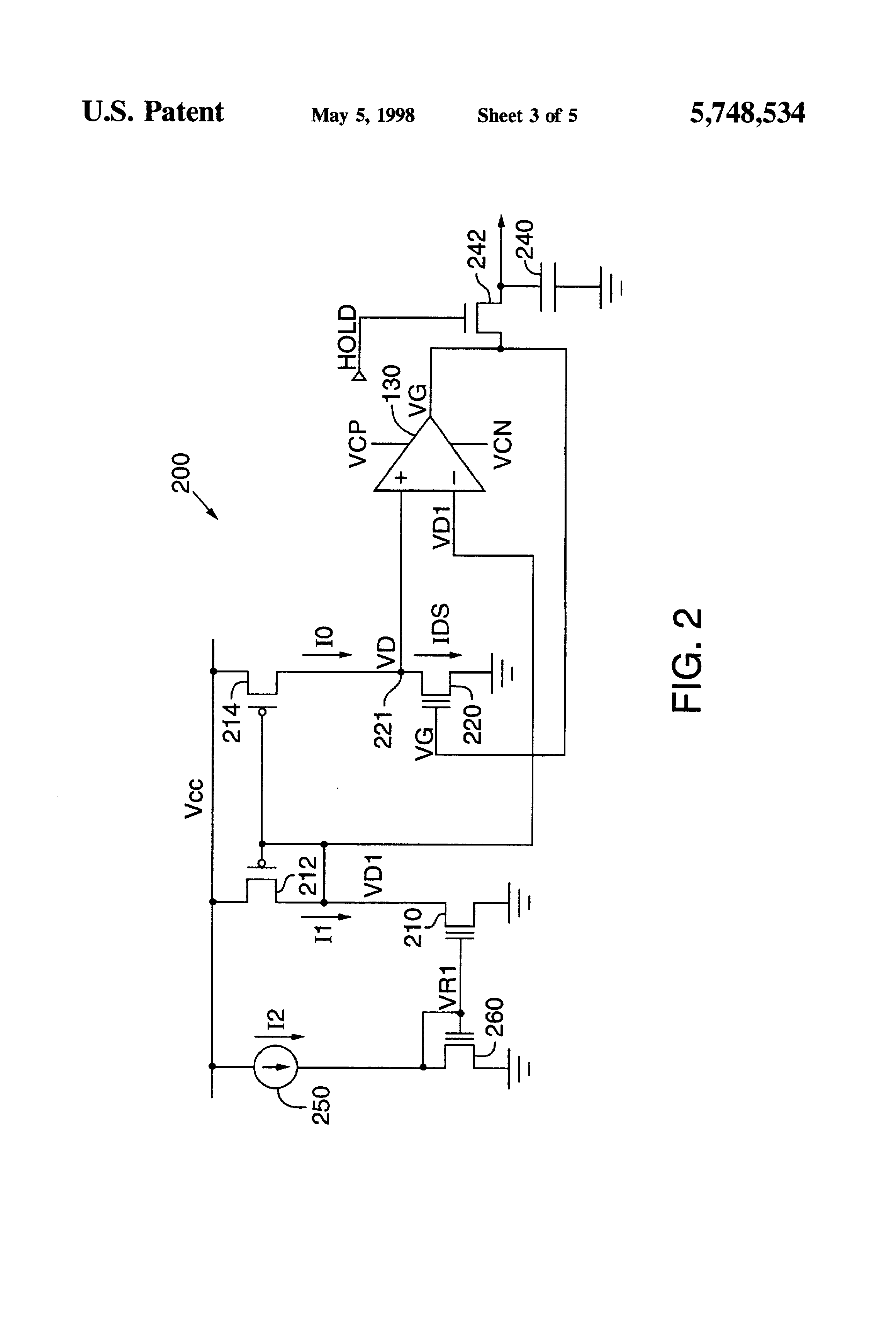 Patent drawing from US 5,748,534, Feedback loop for reading threshold voltage