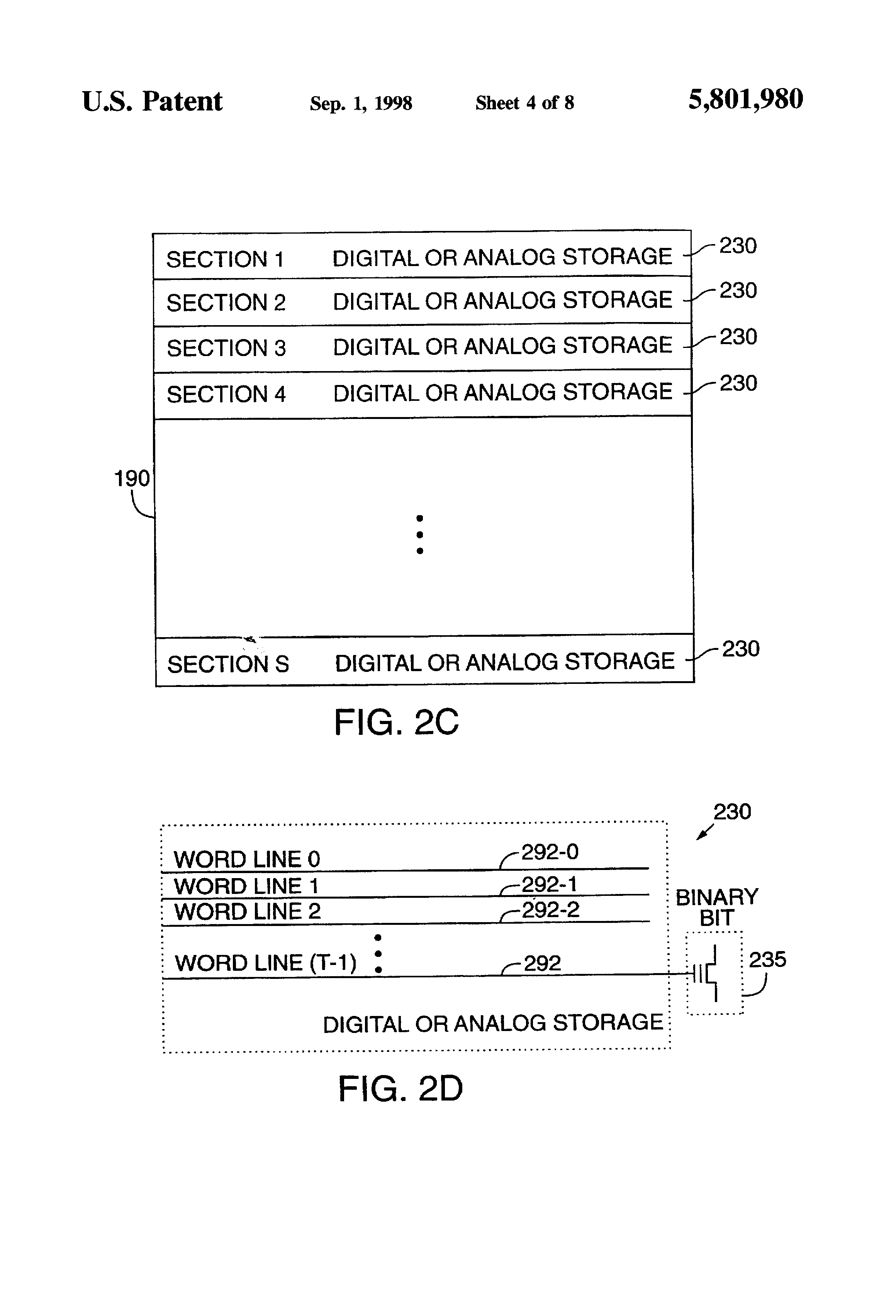 Patent drawing from US 5,801,980, Testing of an analog memory using an on-chip digital input/output interface