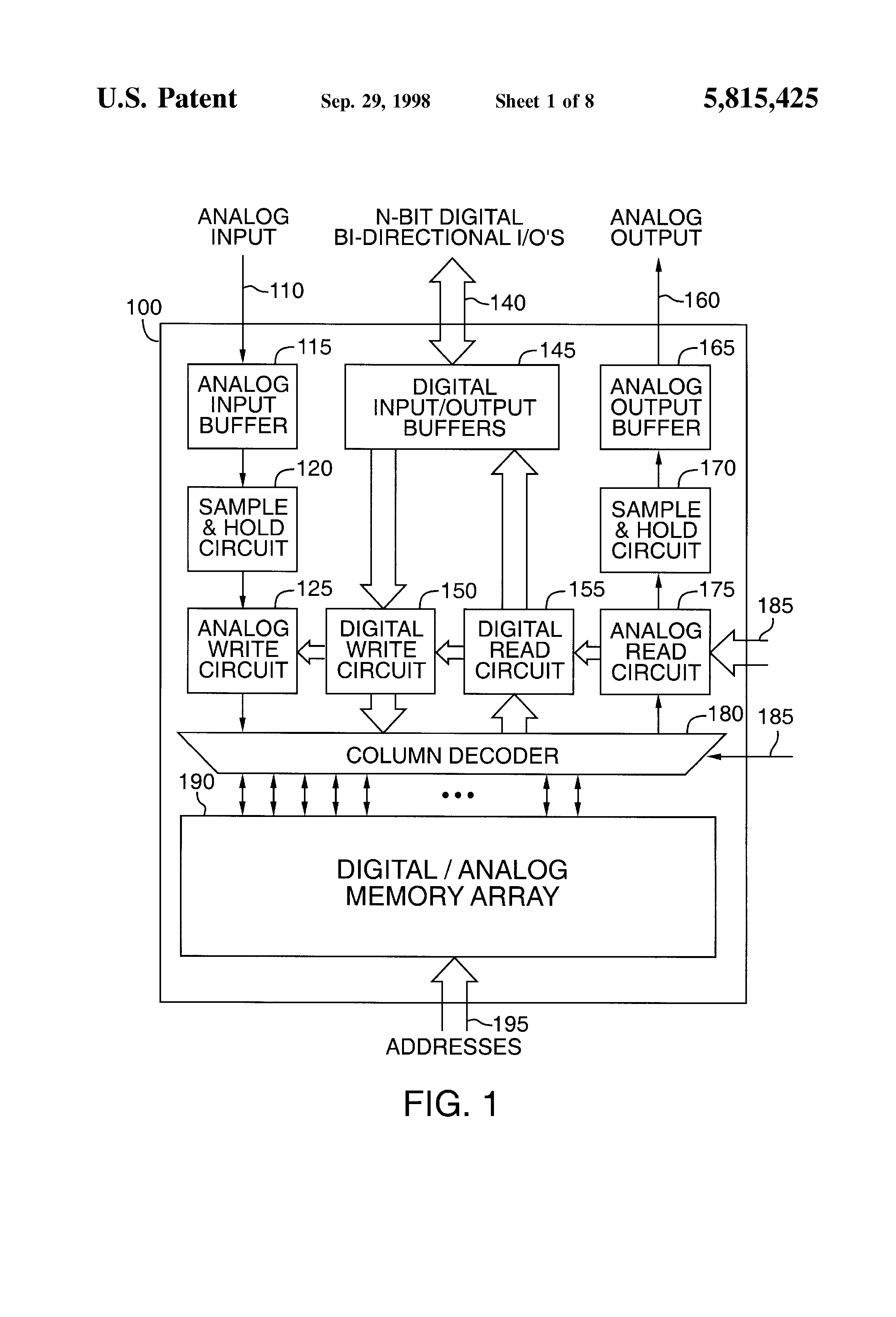 Patent drawing from US 5,815,425, Combined digital write and analog rewrite process for non-volatile memory