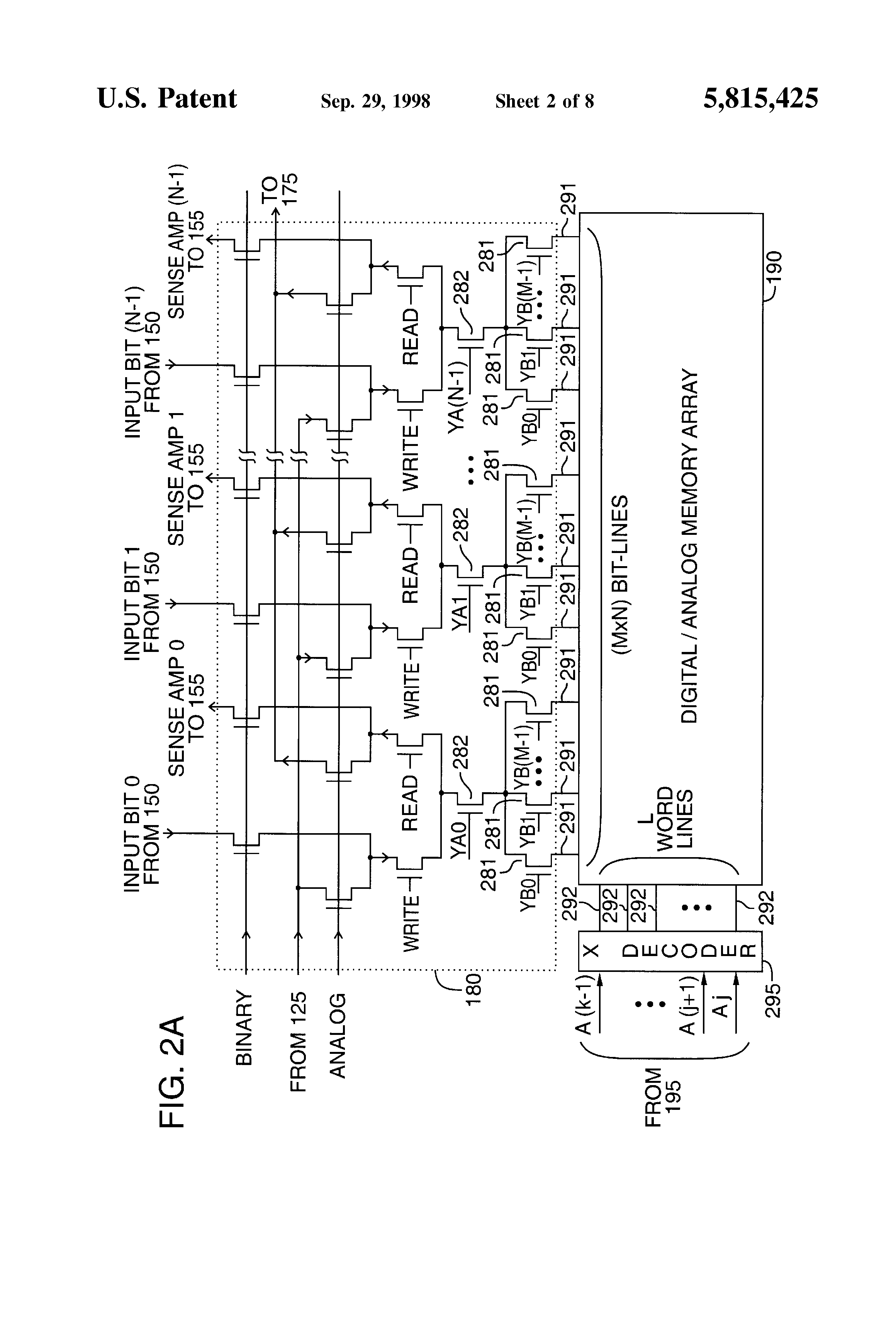 Patent drawing from US 5,815,425, Combined digital write and analog rewrite process for non-volatile memory
