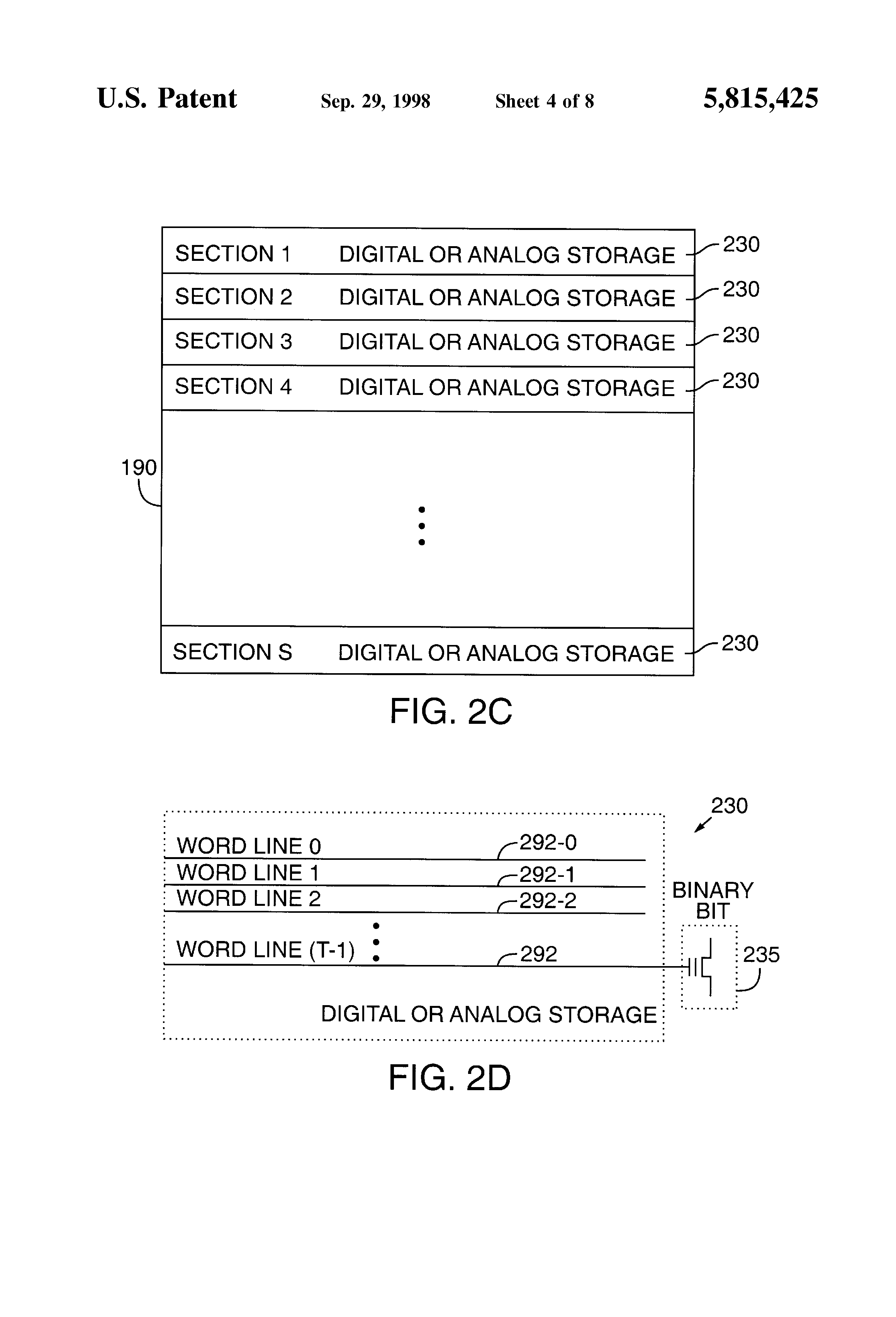 Patent drawing from US 5,815,425, Combined digital write and analog rewrite process for non-volatile memory
