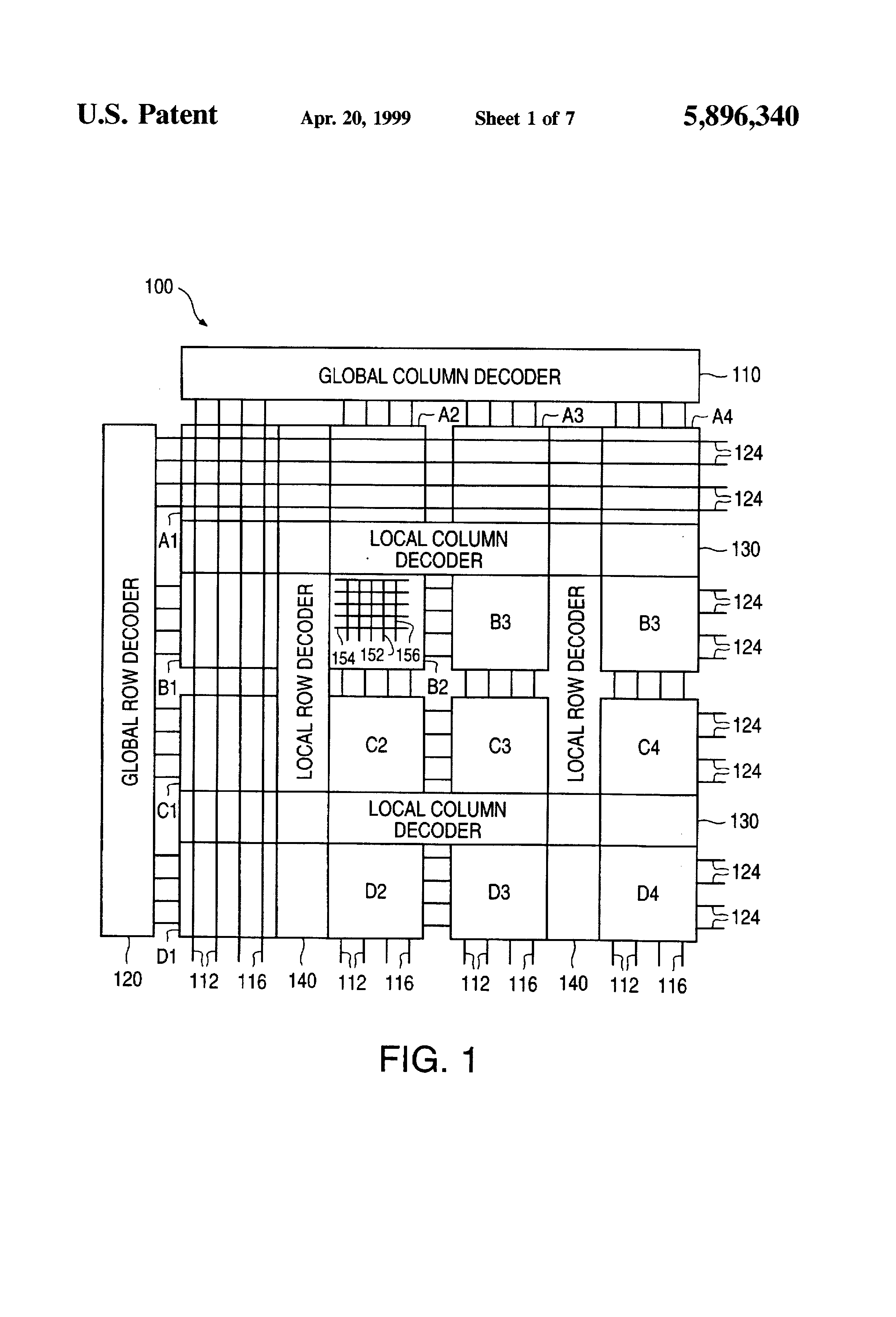 Patent drawing from US 5,896,340, Multiple array architecture for analog or multi-bit-cell memory