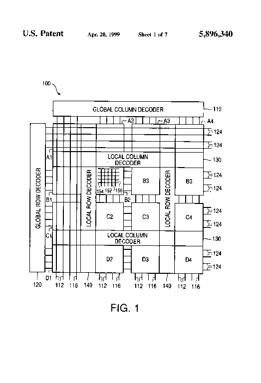 Patent drawing from US 5,896,340, Multiple array architecture for analog or multi-bit-cell memory
