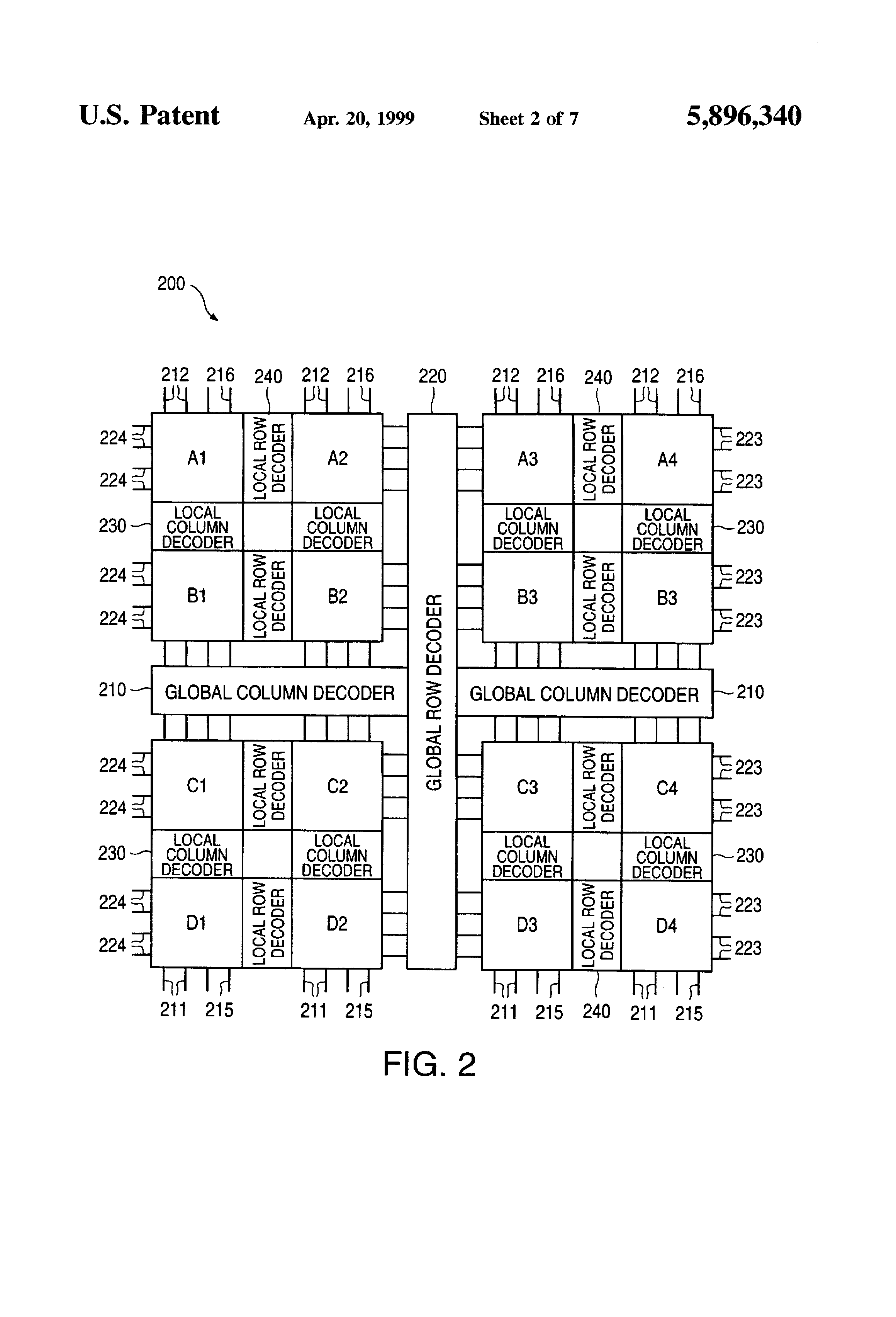 Patent drawing from US 5,896,340, Multiple array architecture for analog or multi-bit-cell memory