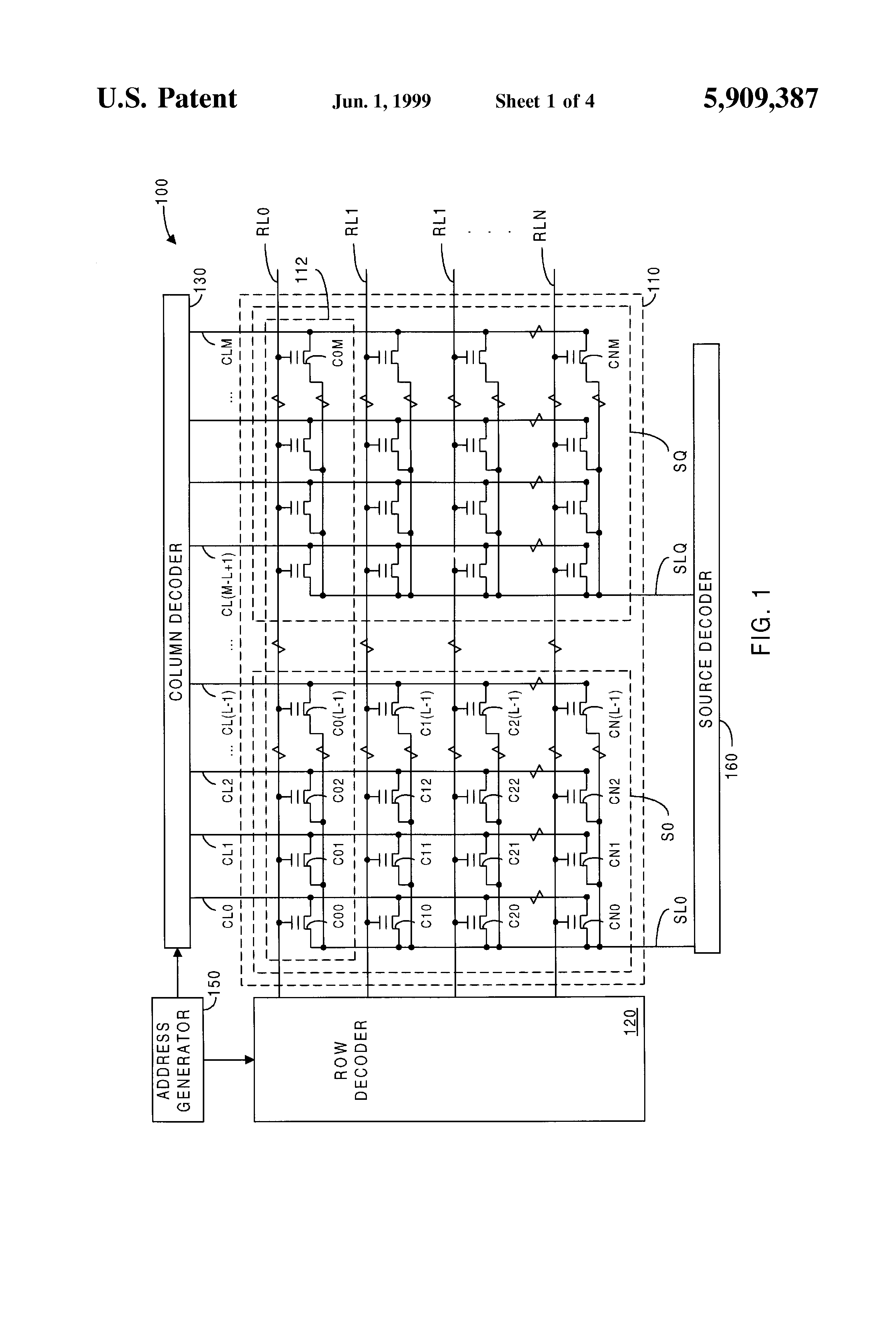 Patent drawing from US 5,909,387, Memory architecture for recording of multiple messages