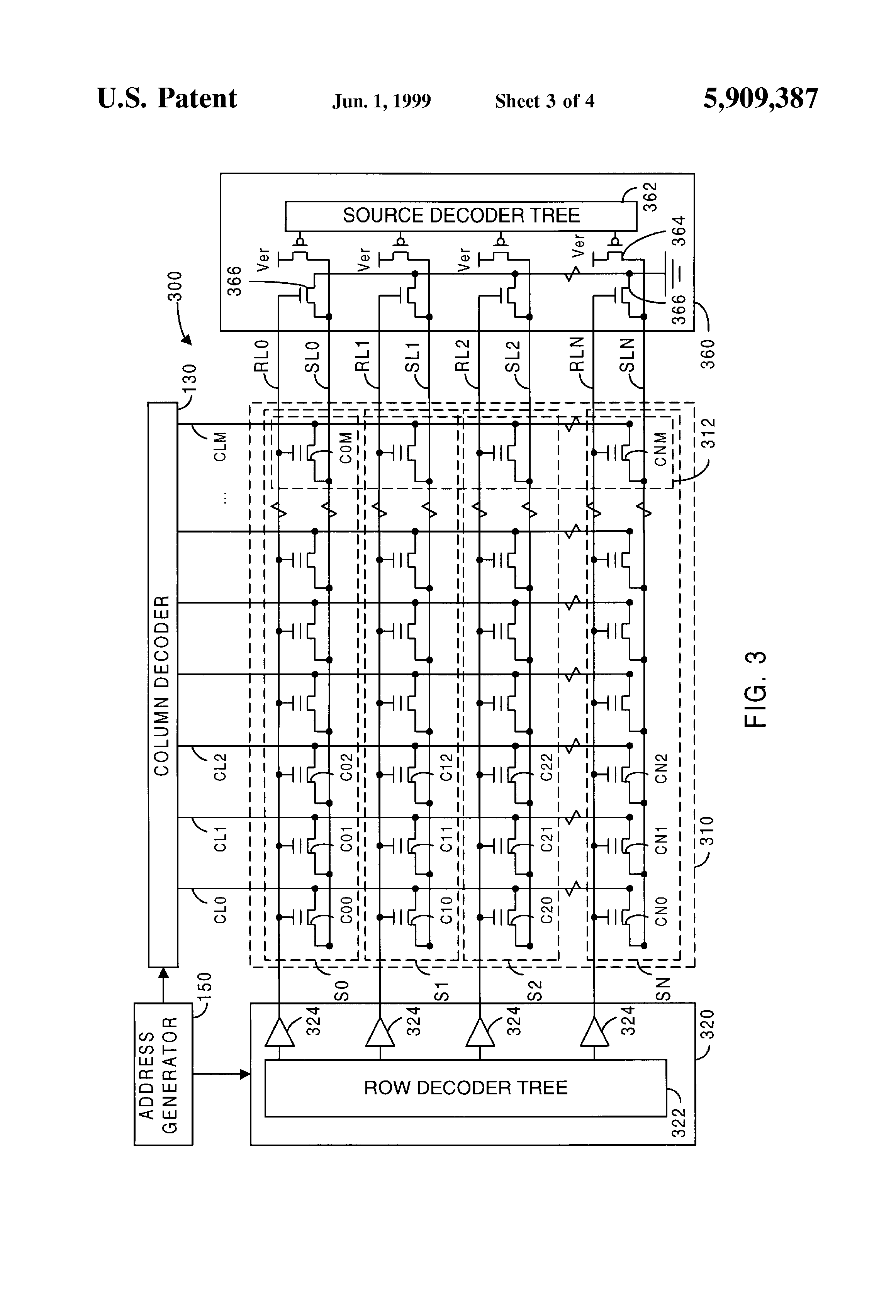 Patent drawing from US 5,909,387, Memory architecture for recording of multiple messages
