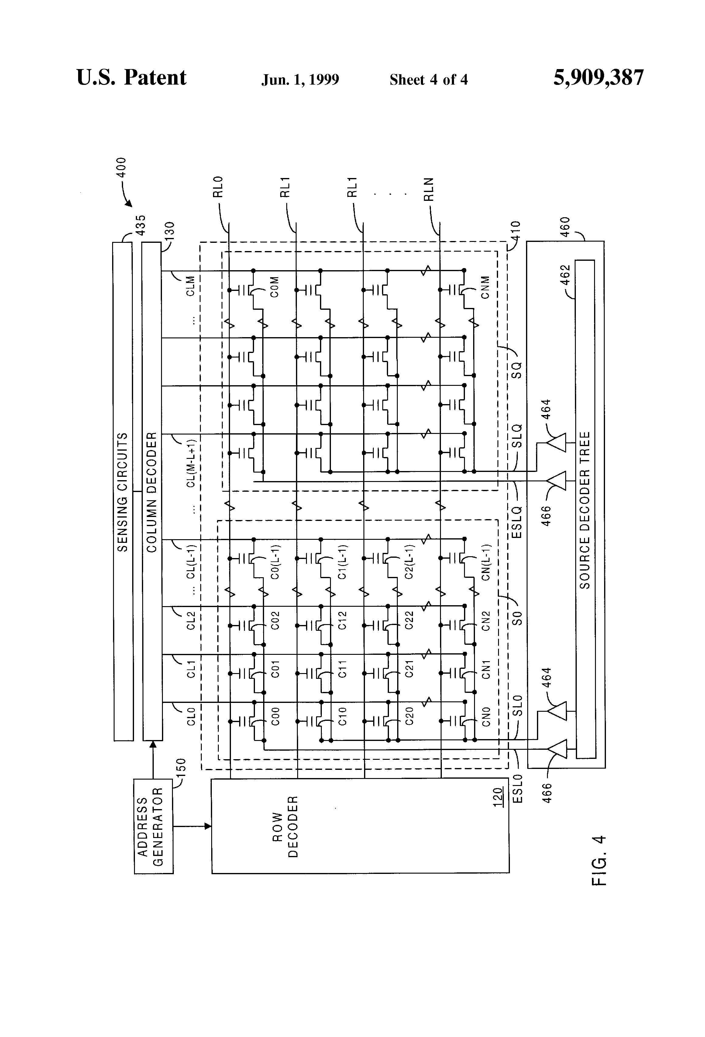 Patent drawing from US 5,909,387, Memory architecture for recording of multiple messages