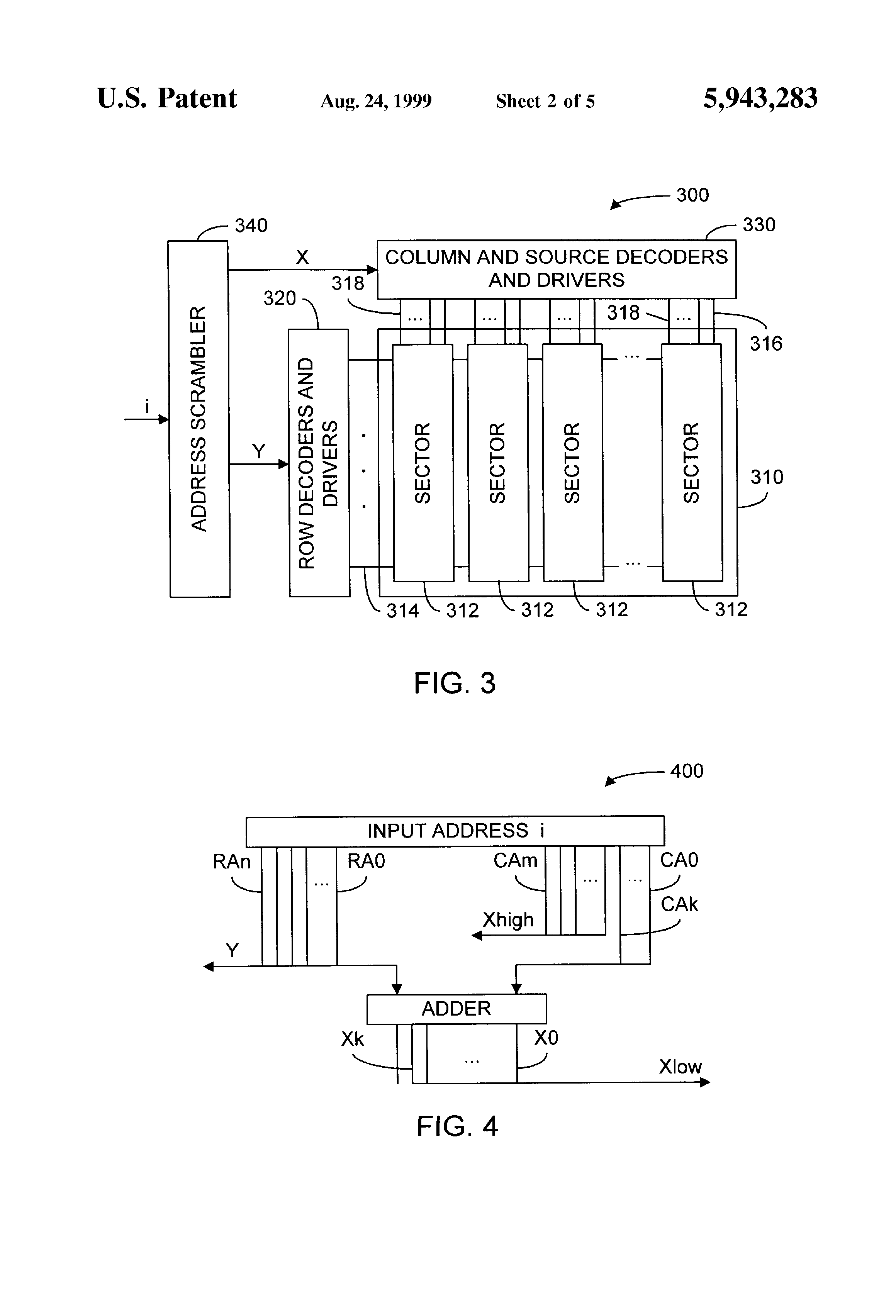 Patent drawing from US 5,943,283, Address scrambling in a semiconductor memory