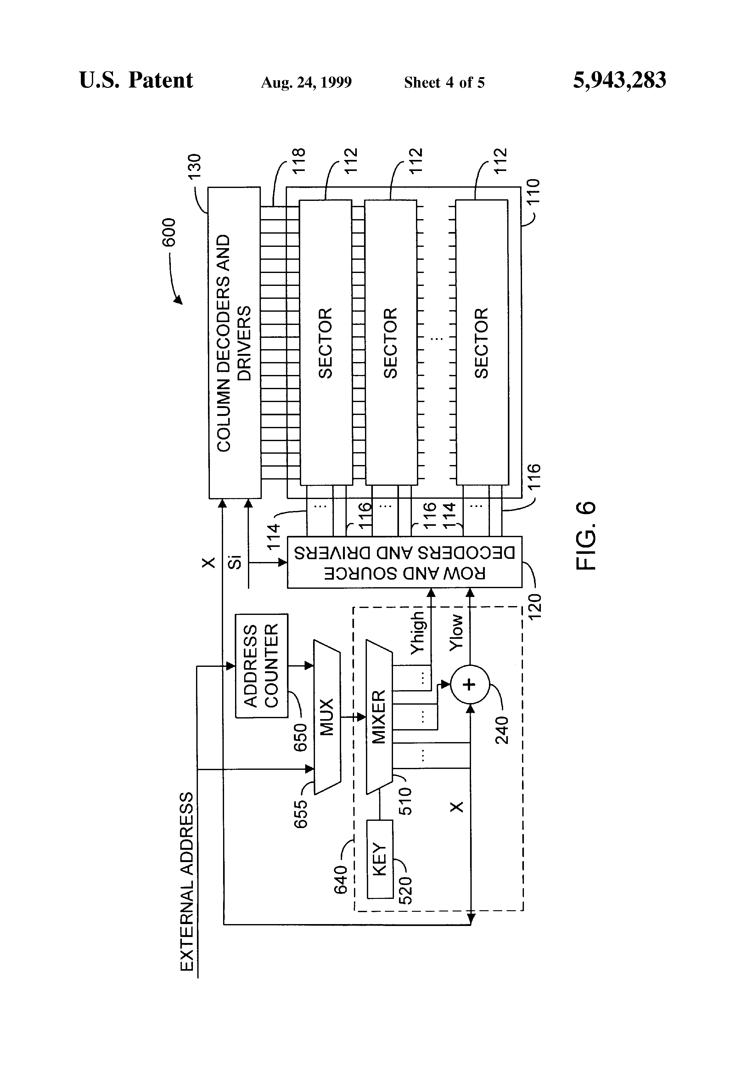 Patent drawing from US 5,943,283, Address scrambling in a semiconductor memory