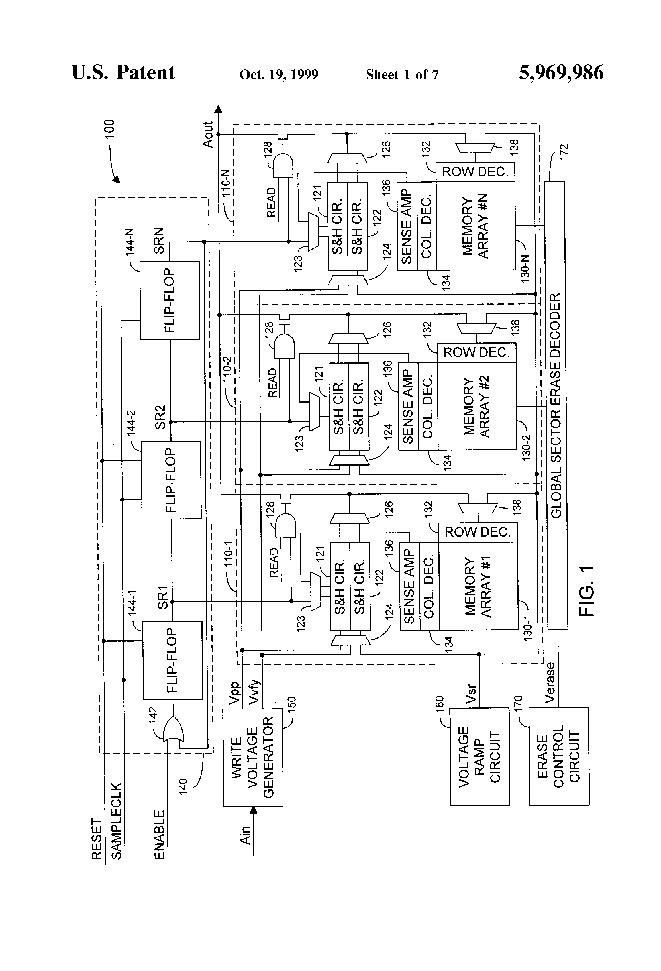 Patent drawing from US 5,969,986, High-bandwidth read and write architectures for non-volatile memories