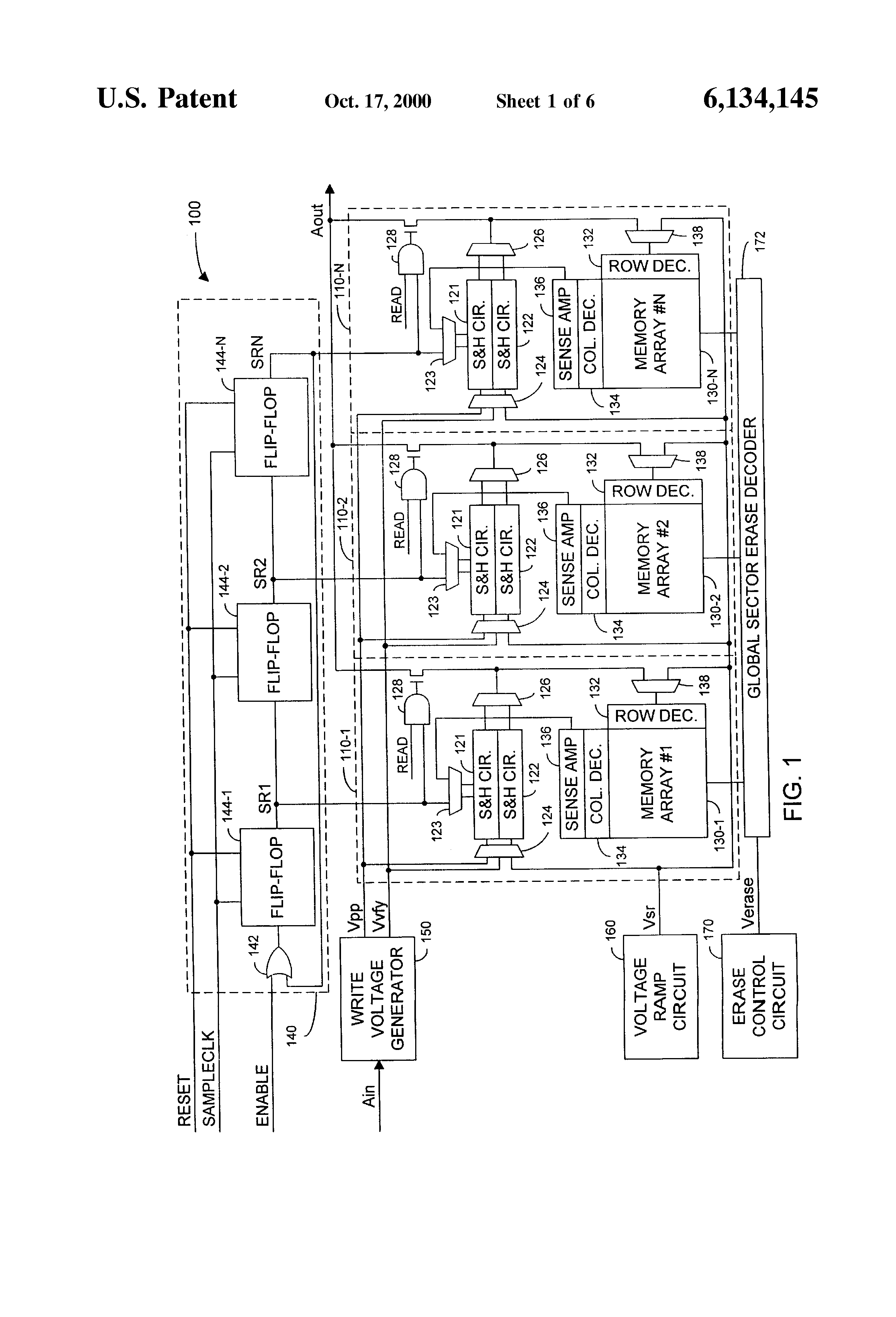 Patent drawing from US 6,134,145, High data rate write process for non-volatile flash memories