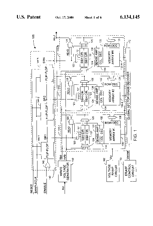 Patent drawing from US 6,134,145, High data rate write process for non-volatile flash memories