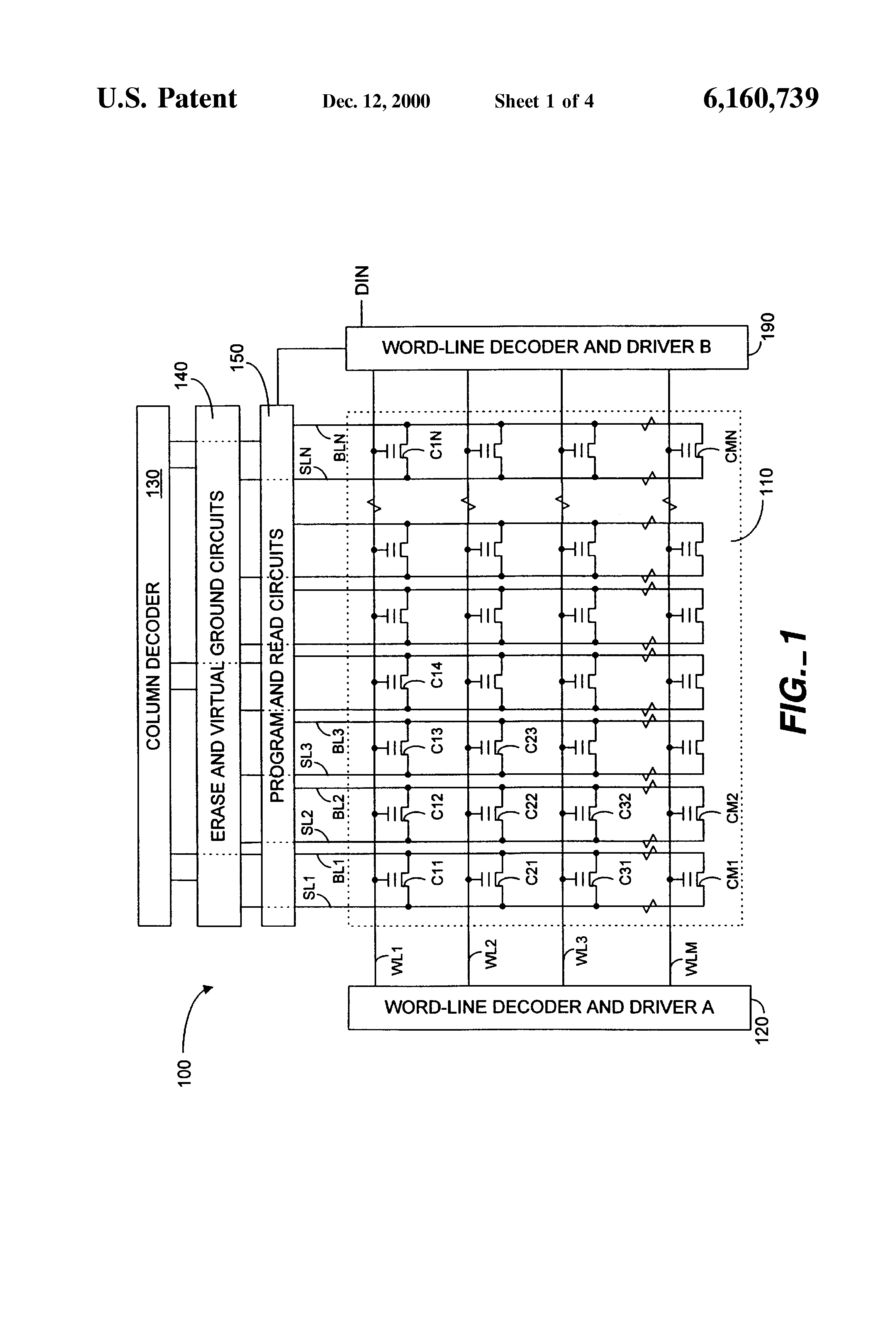 Patent drawing from US 6,160,739, Non-volatile memories with improved endurance and extended lifetime
