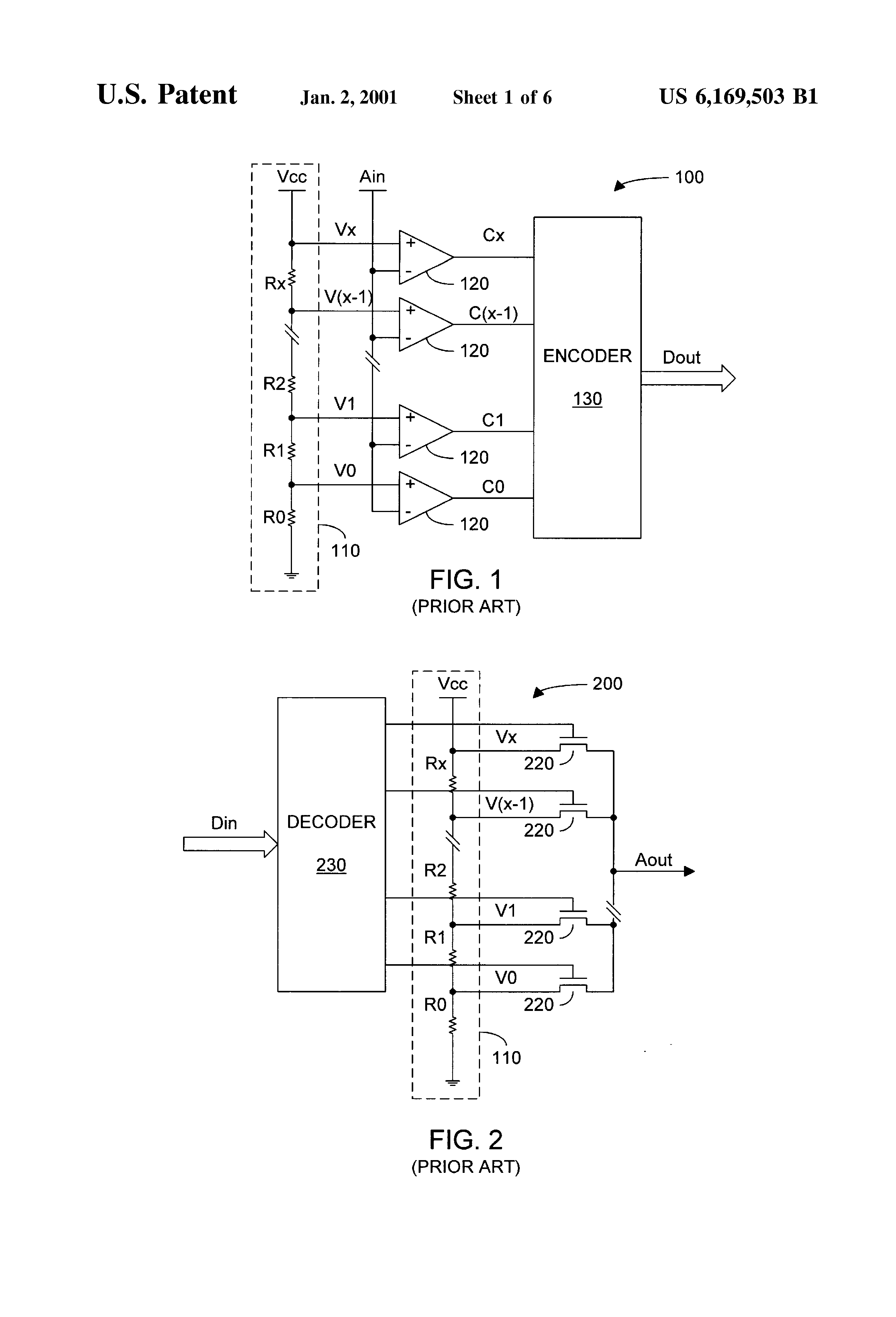 Patent drawing from US 6,169,503, Programmable arrays for data conversions between analog and digital