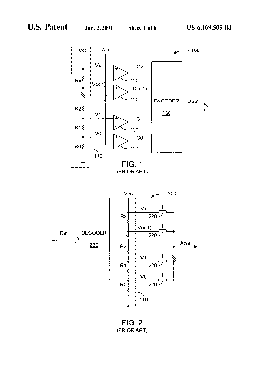 Patent drawing from US 6,169,503, Programmable arrays for data conversions between analog and digital