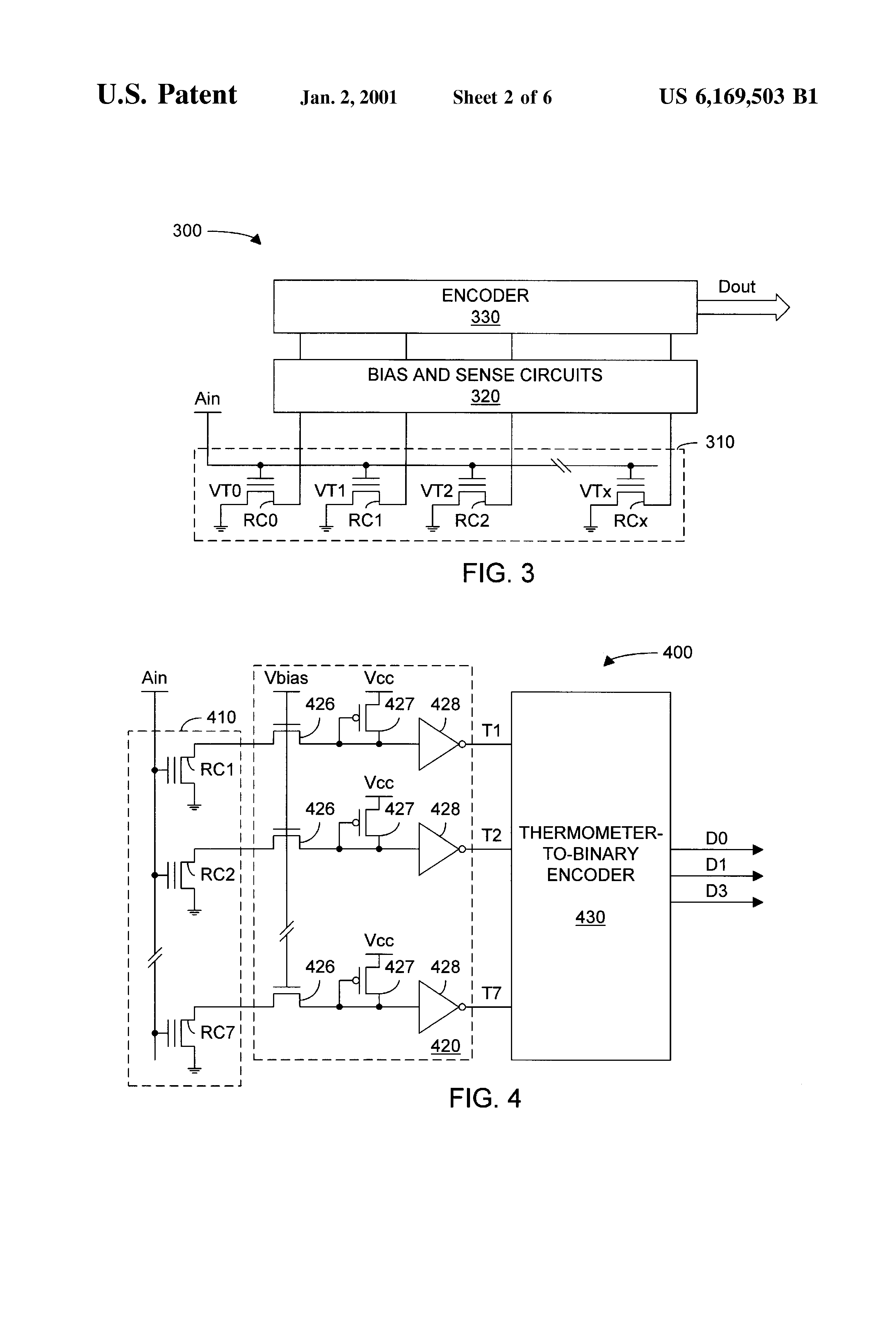 Patent drawing from US 6,169,503, Programmable arrays for data conversions between analog and digital