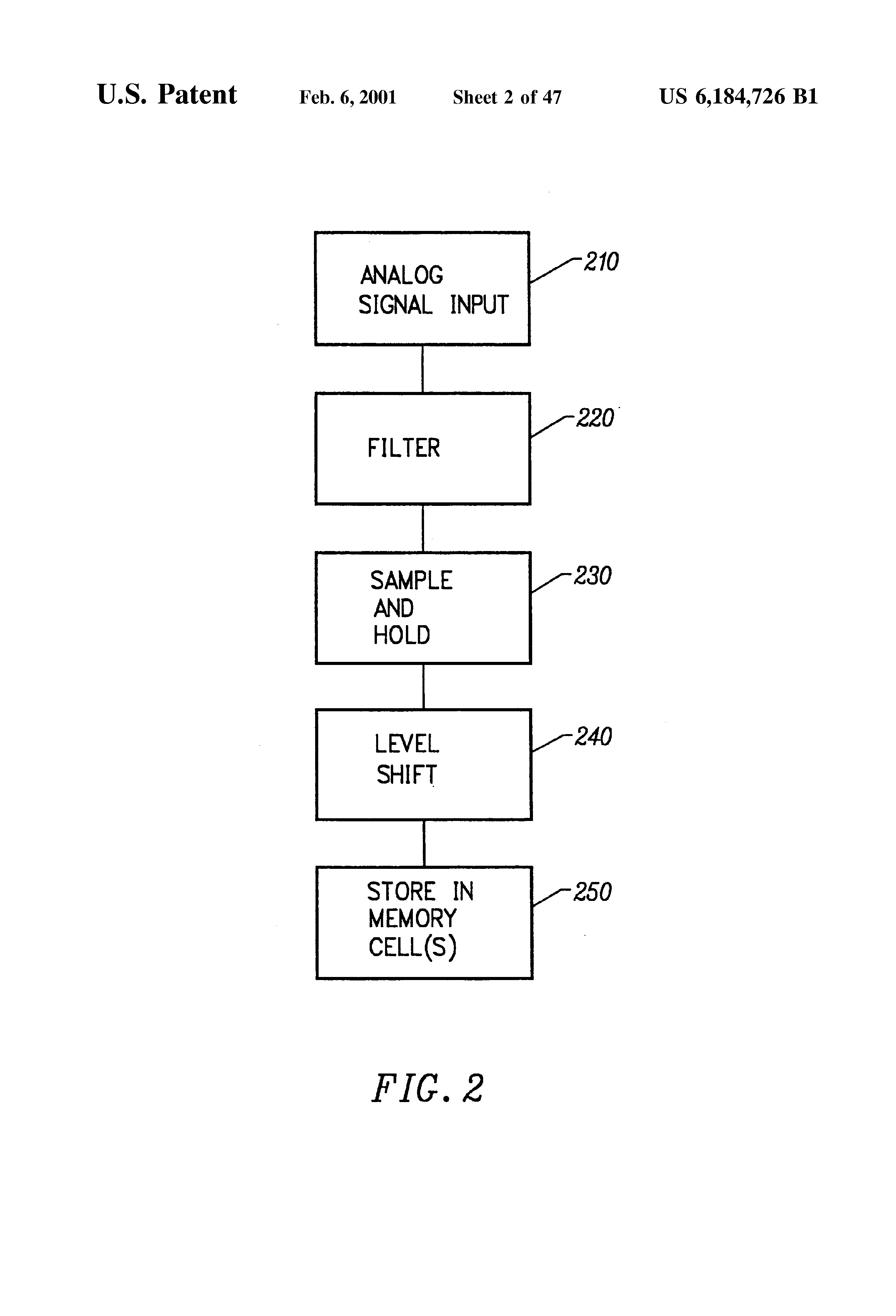 Patent drawing from US 6,184,726, Adjustable level shifter circuits for analog or multilevel memories