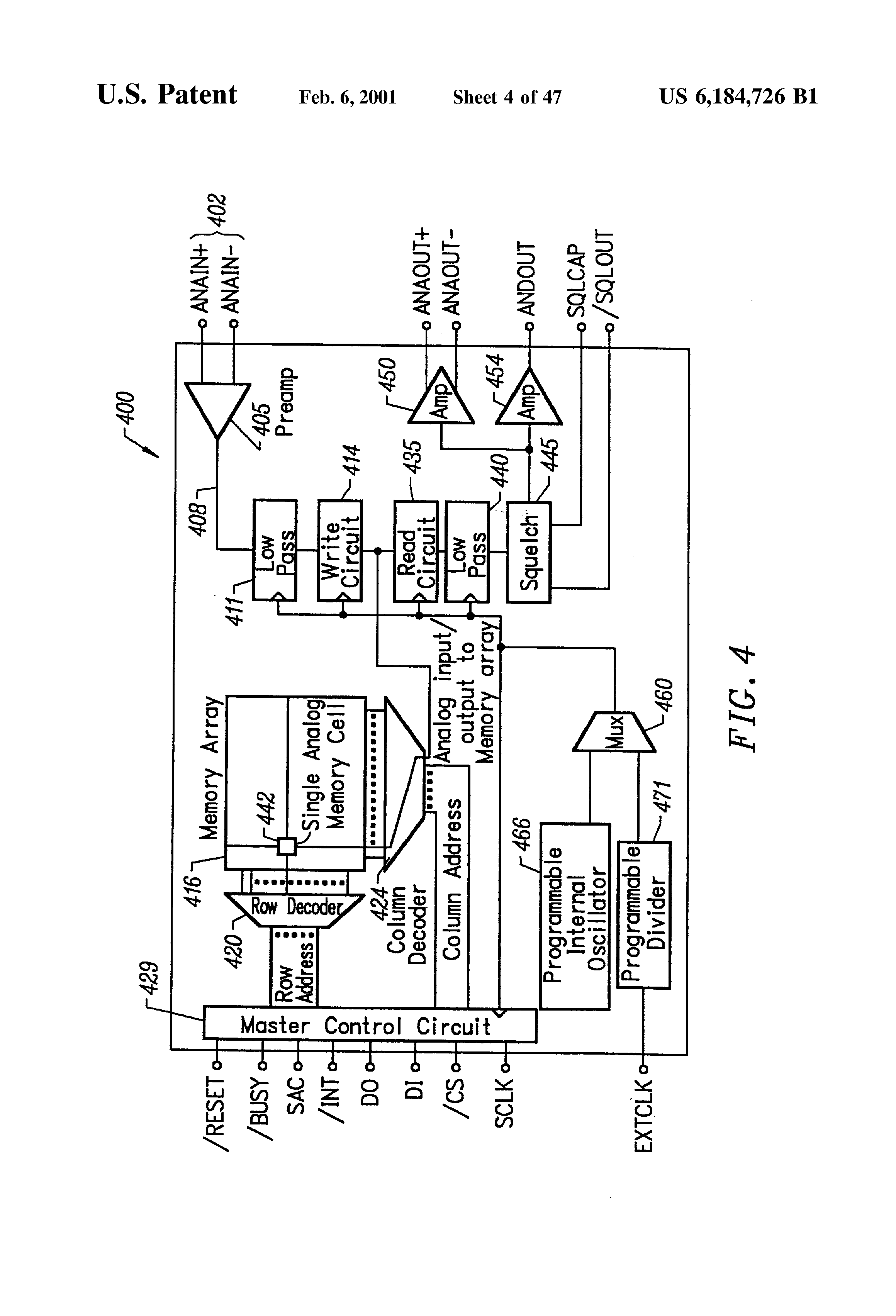Patent drawing from US 6,184,726, Adjustable level shifter circuits for analog or multilevel memories