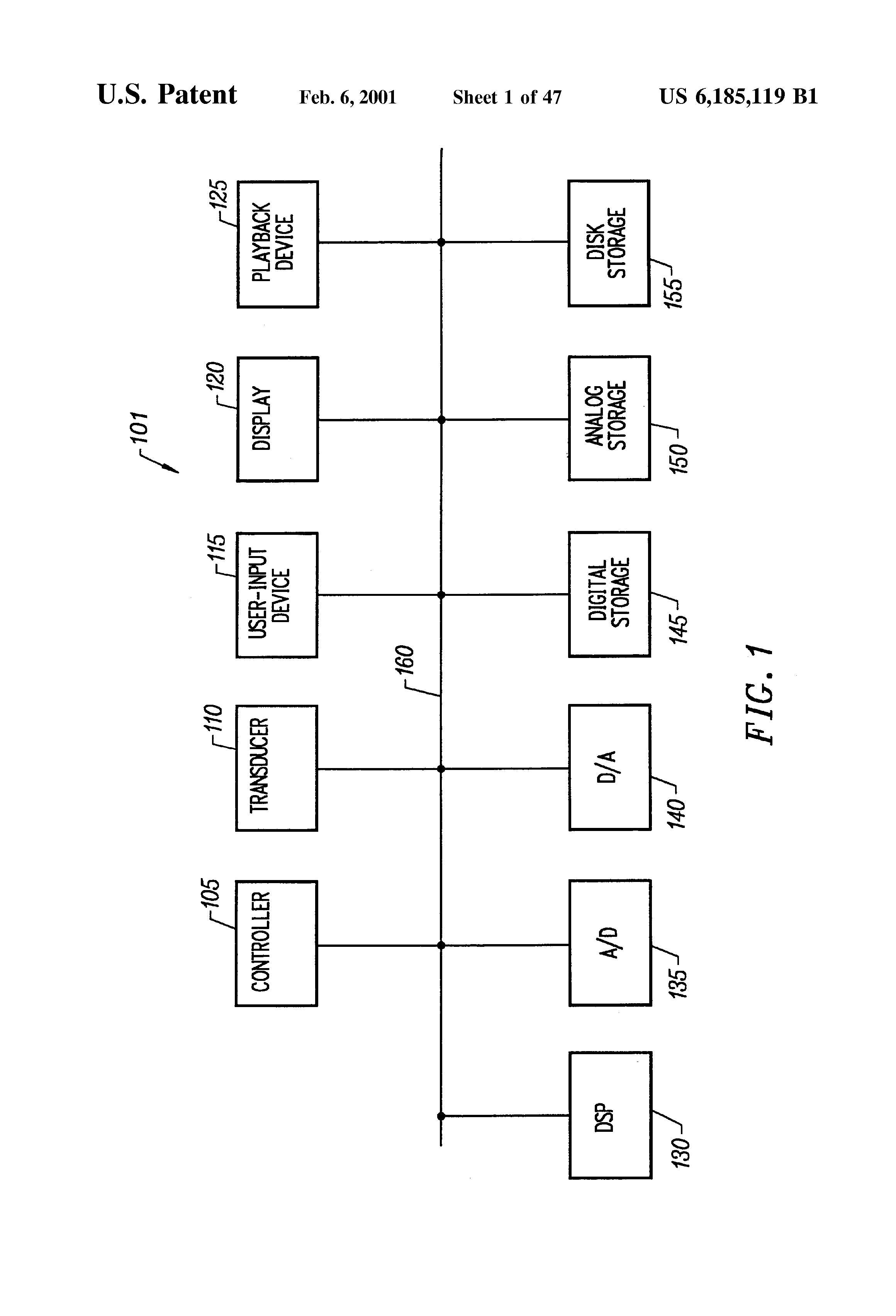 Patent drawing from US 6,185,119, Analog memory IC with fully differential signal path