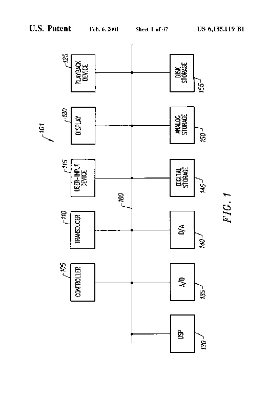 Patent drawing from US 6,185,119, Analog memory IC with fully differential signal path