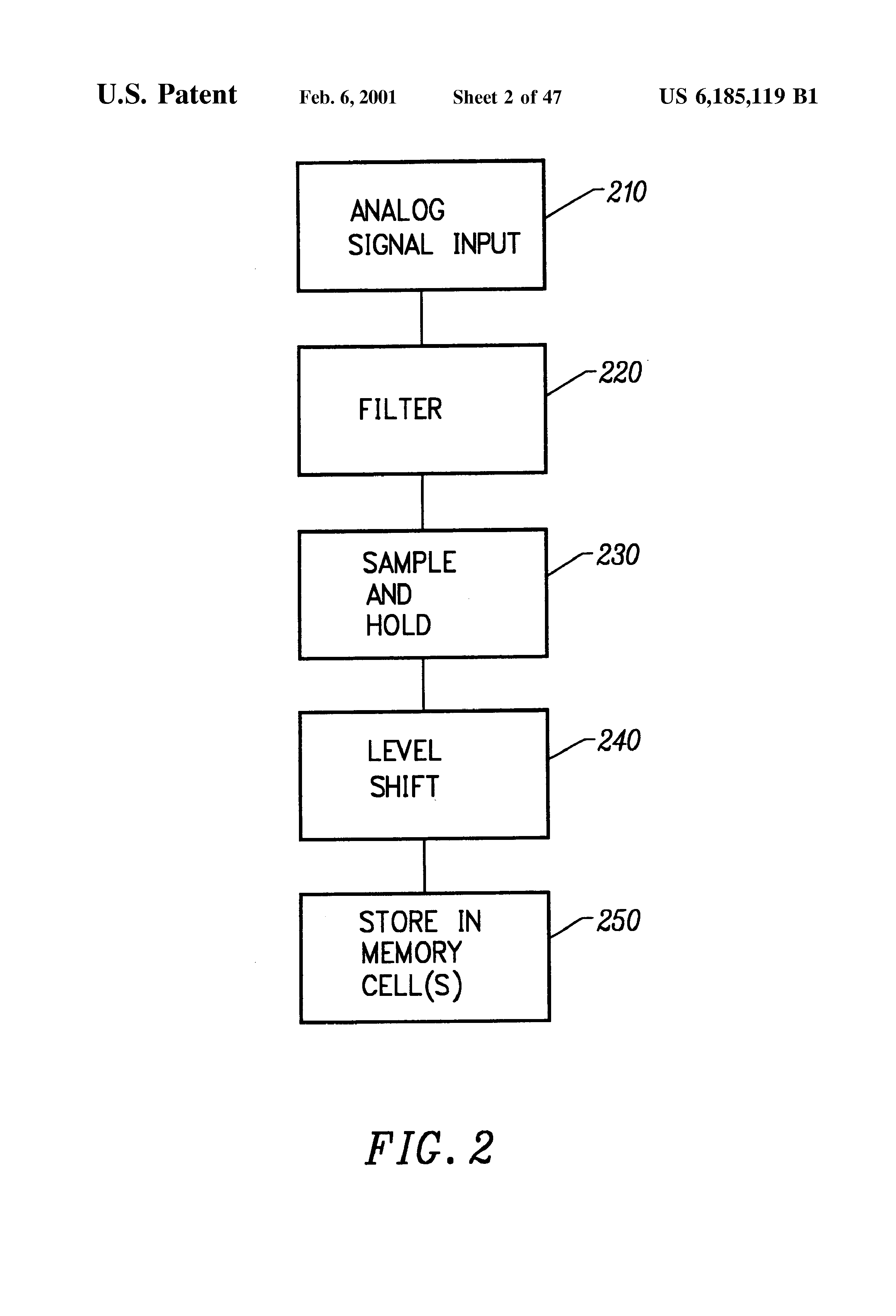Patent drawing from US 6,185,119, Analog memory IC with fully differential signal path