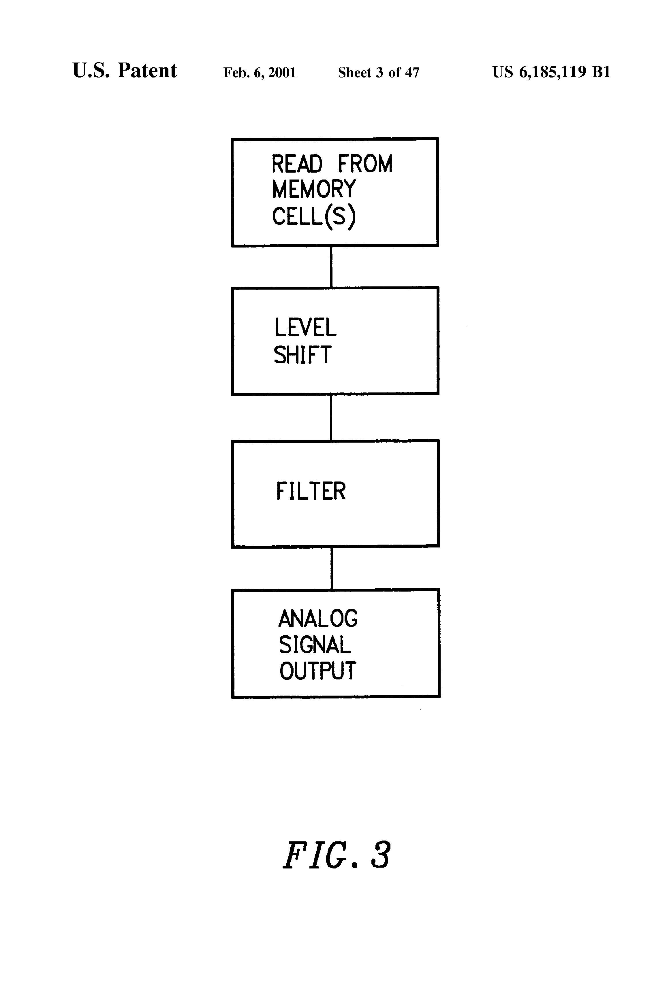 Patent drawing from US 6,185,119, Analog memory IC with fully differential signal path