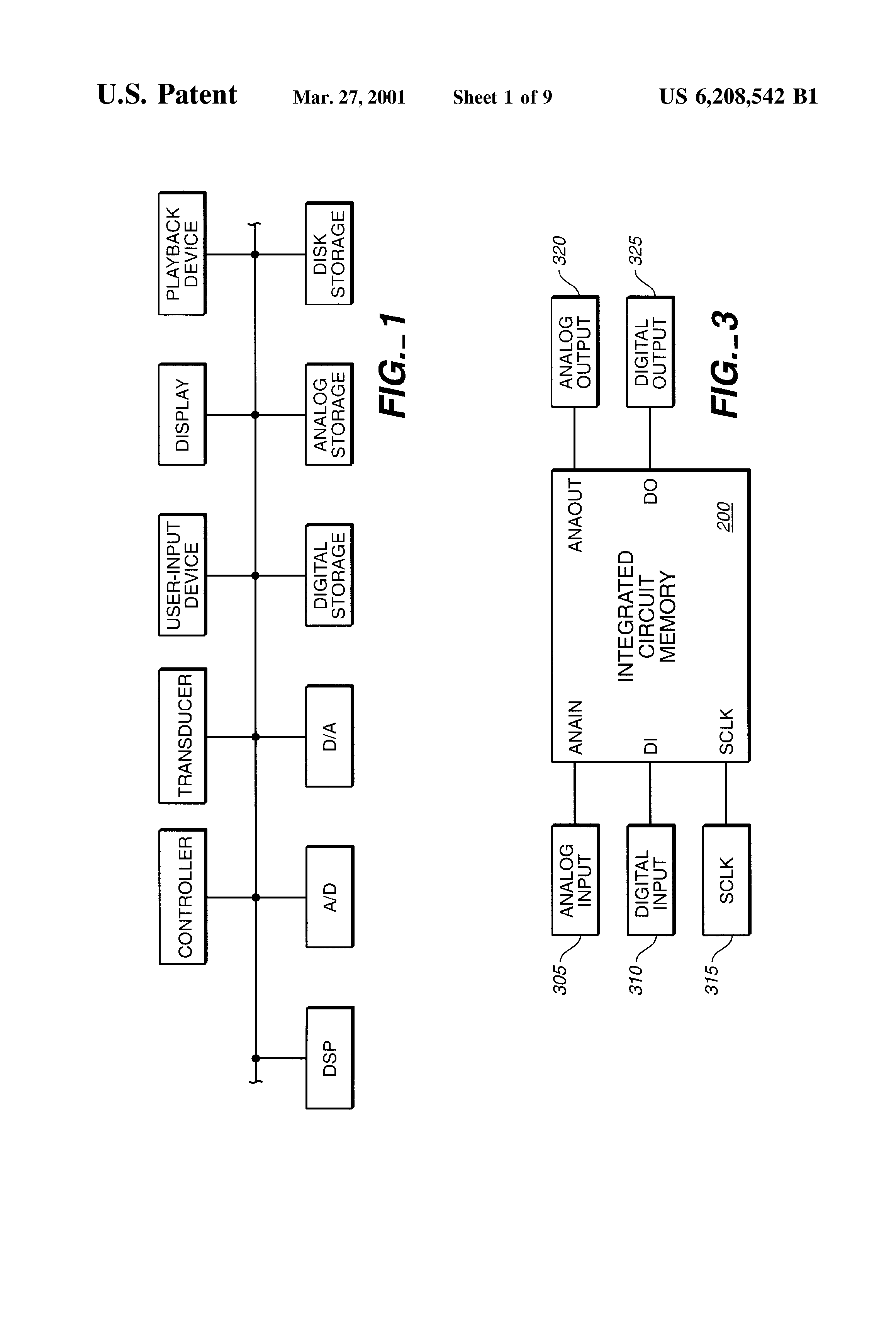 Patent drawing from US 6,208,542, Techniques for storing digital data in an analog or multilevel memory