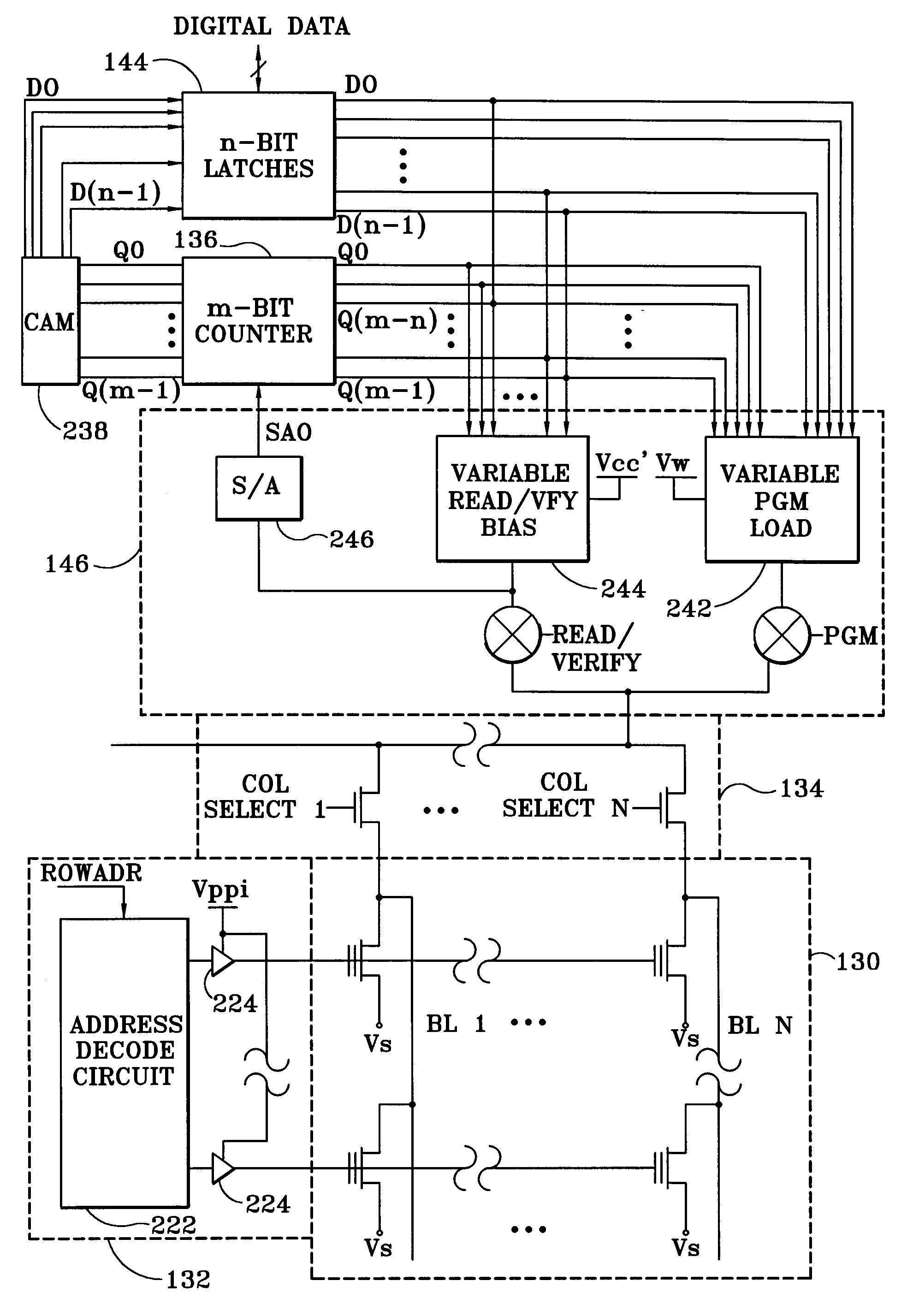 Patent drawing from US 6,259,627, Read and write operations using constant row line voltage and variable column line load