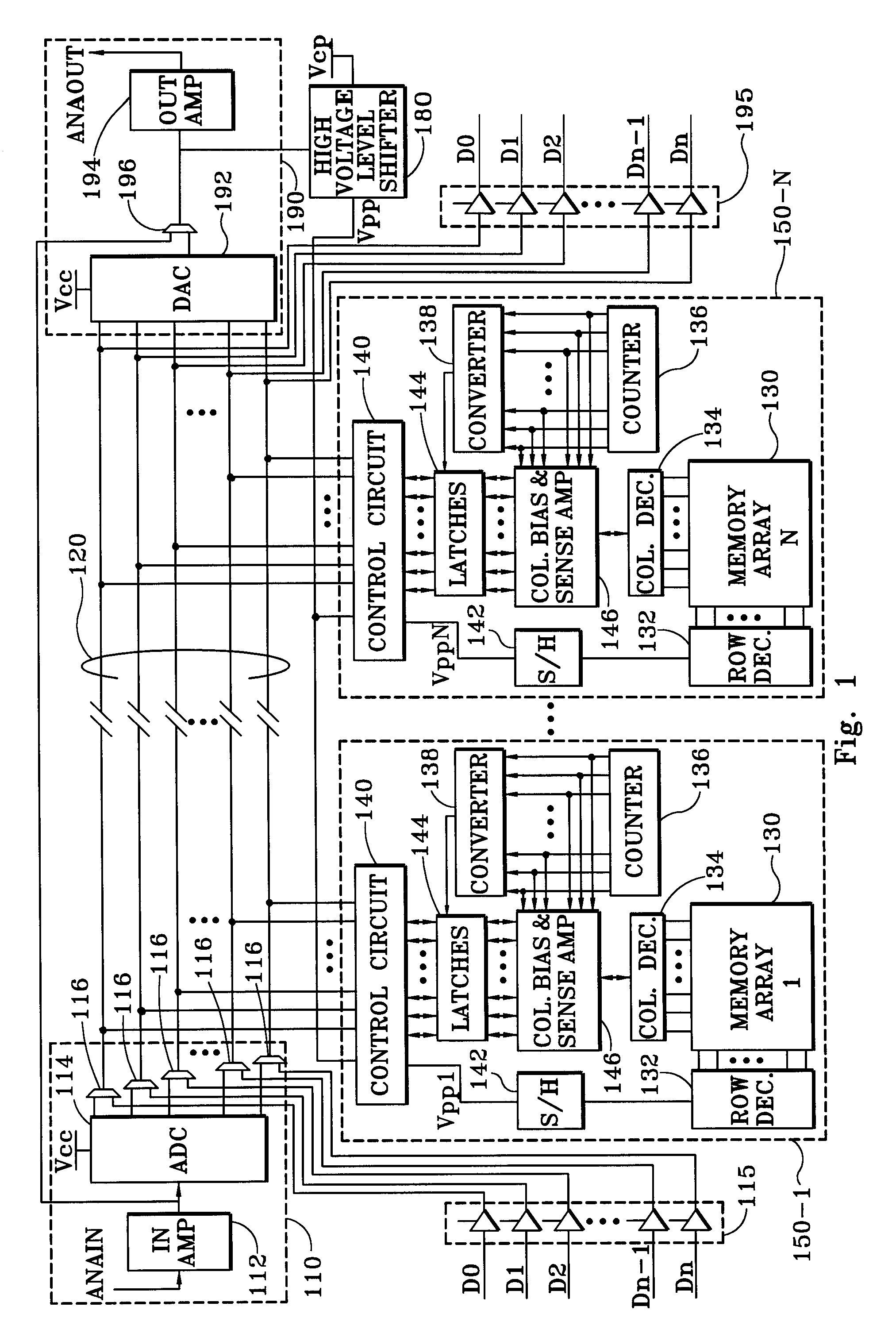 Patent drawing from US 6,259,627, Read and write operations using constant row line voltage and variable column line load
