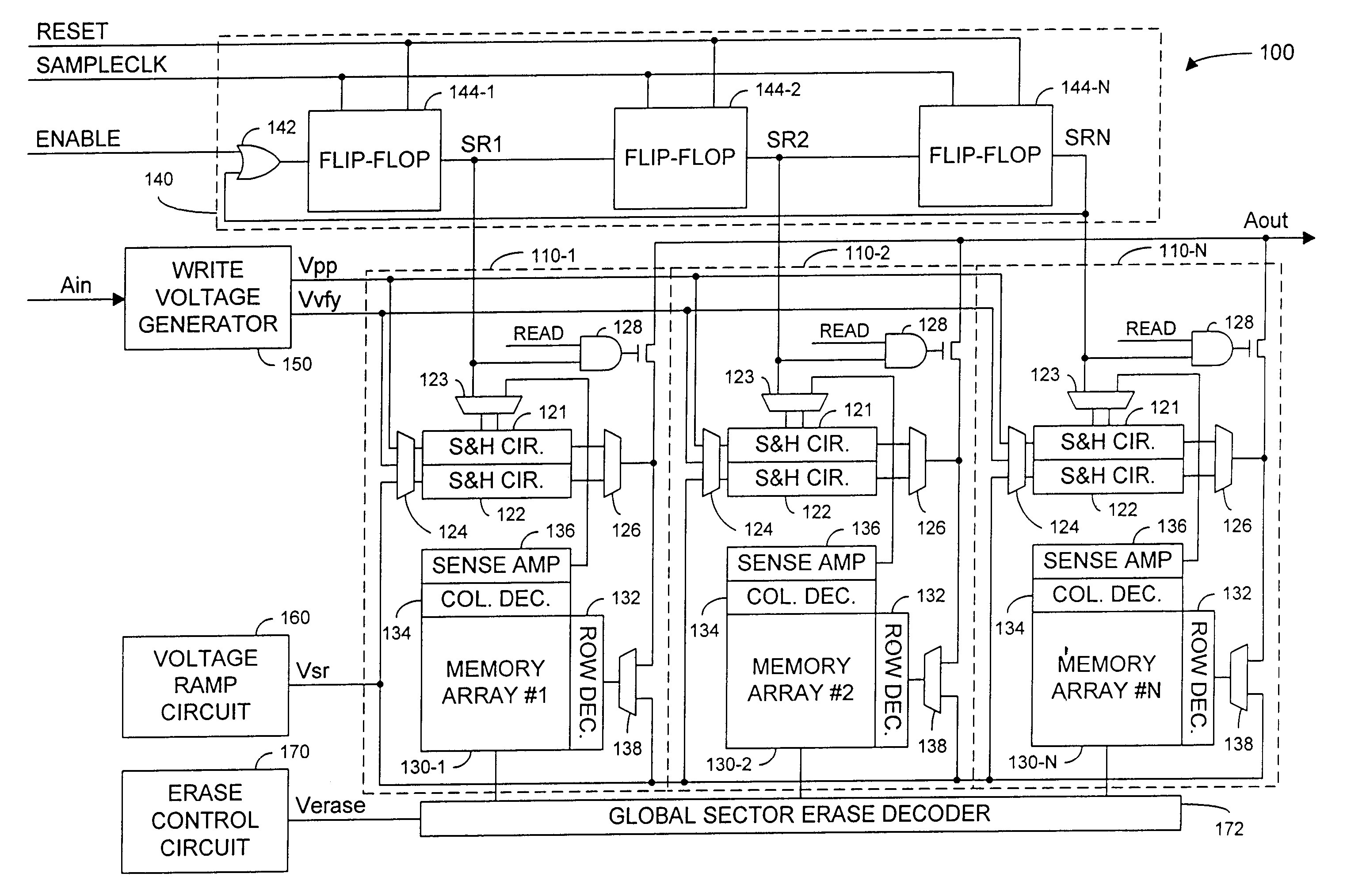 Patent drawing from US 6,314,025, High data rate write process for non-volatile flash memories