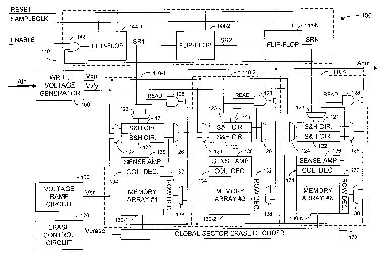Patent drawing from US 6,314,025, High data rate write process for non-volatile flash memories