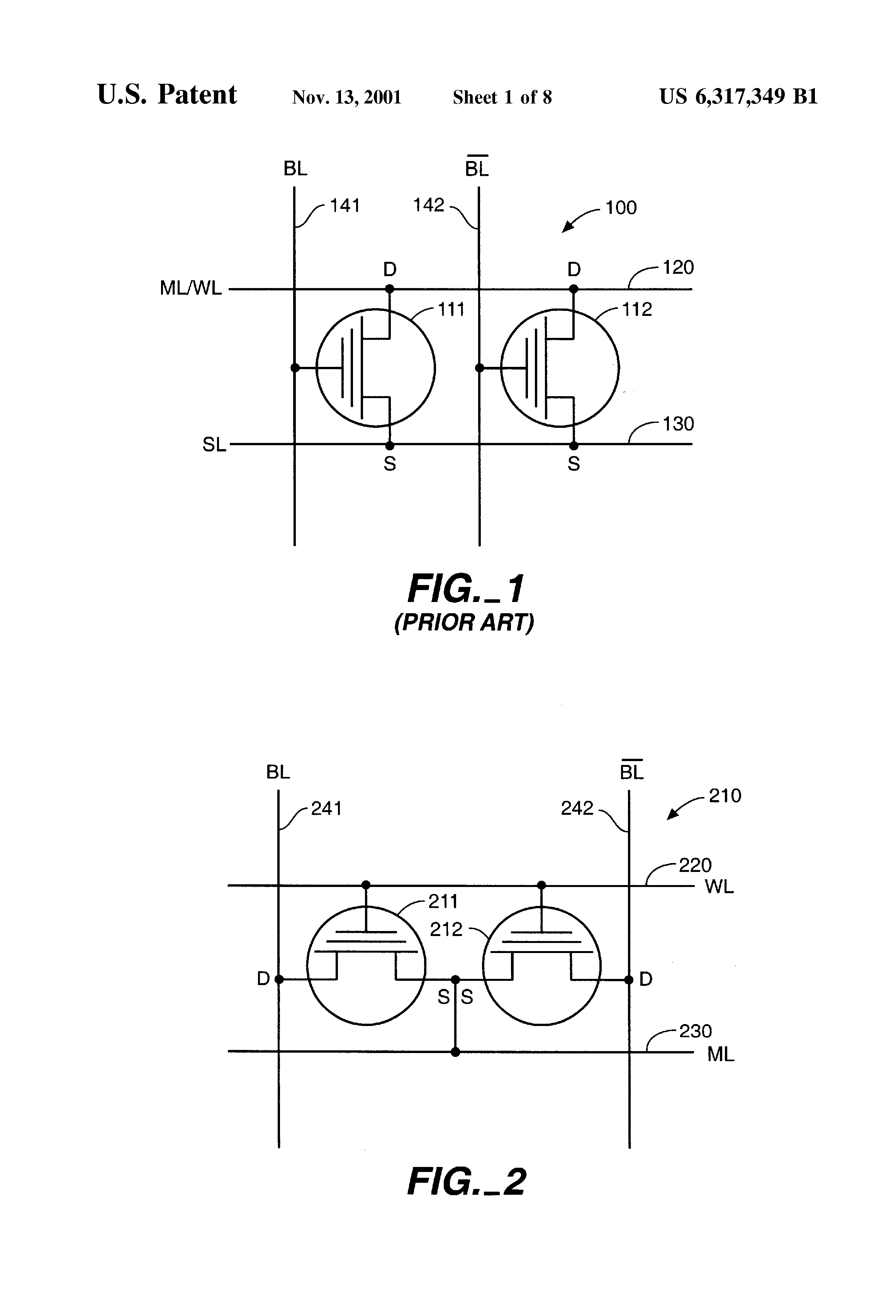 Patent drawing from US 6,317,349, Non-volatile content addressable memory