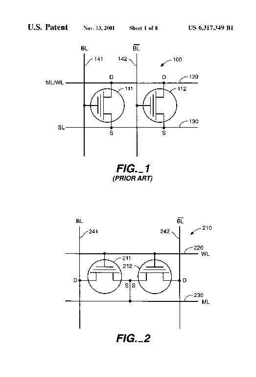 Patent drawing from US 6,317,349, Non-volatile content addressable memory