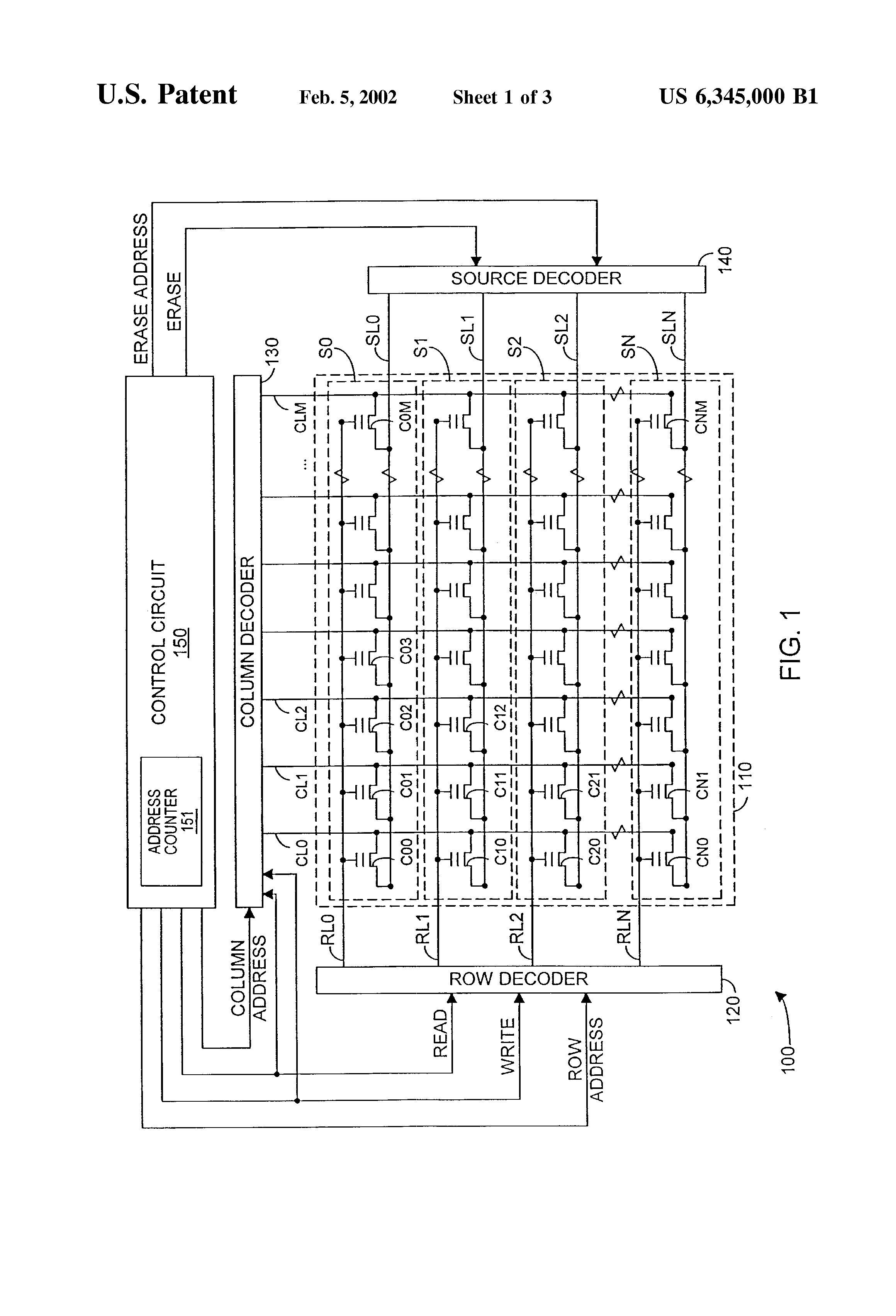 Patent drawing from US 6,345,000, Flash memory permitting simultaneous read/write and erase operations in a single memory array