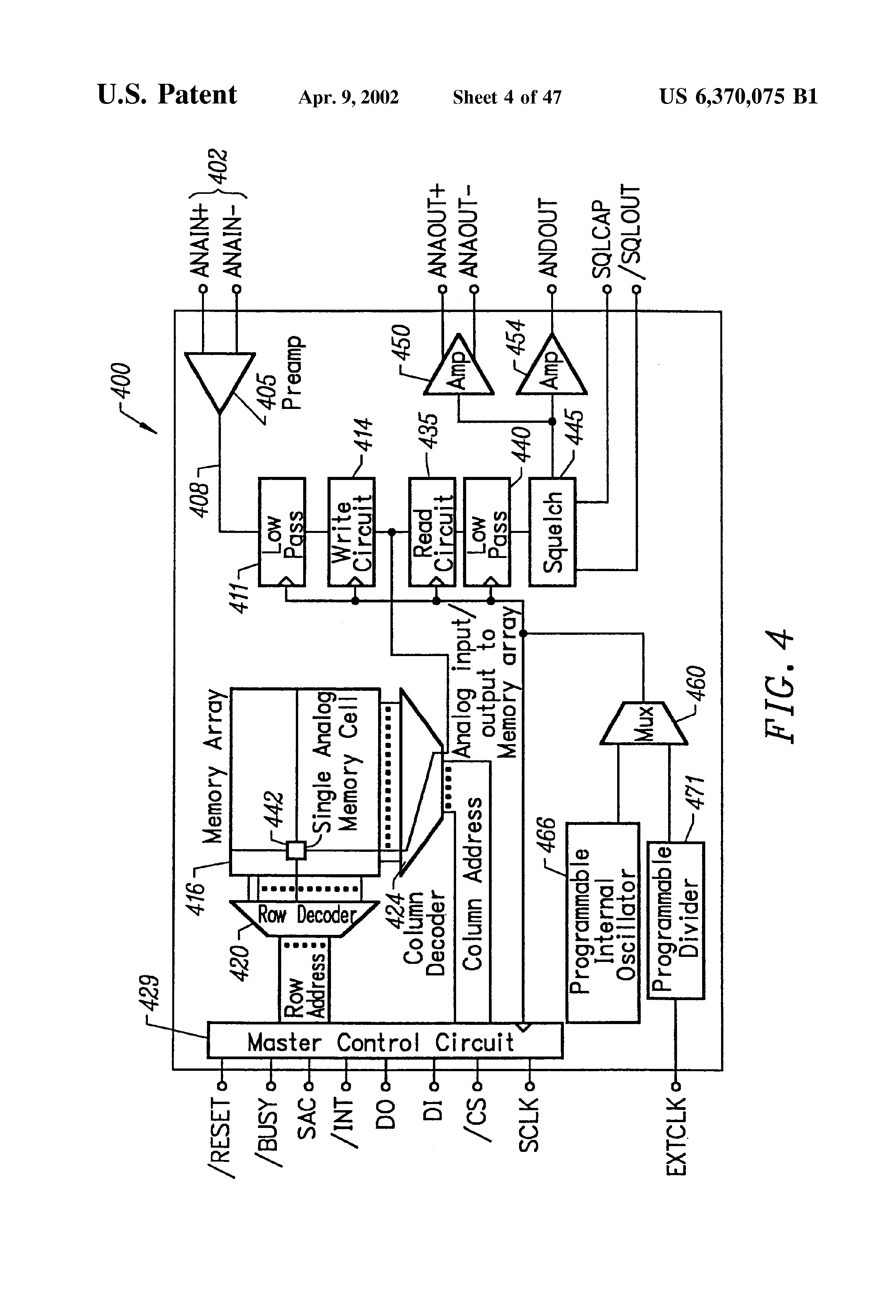 Patent drawing from US 6,370,075, Charge pump circuit adjustable in response to an external voltage source