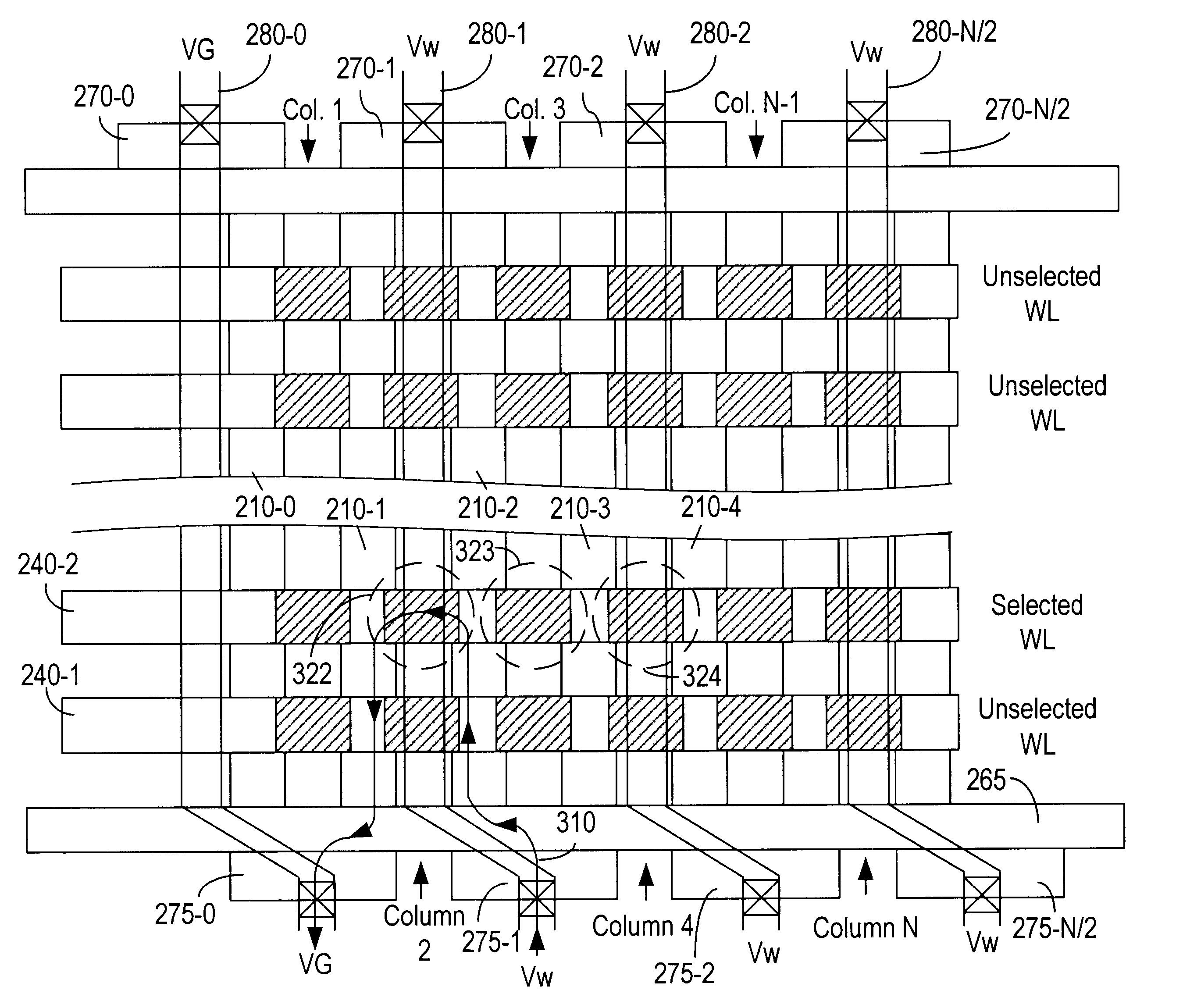 Patent drawing from US 6,570,810, Contactless flash memory with buried diffusion bit/virtual ground lines