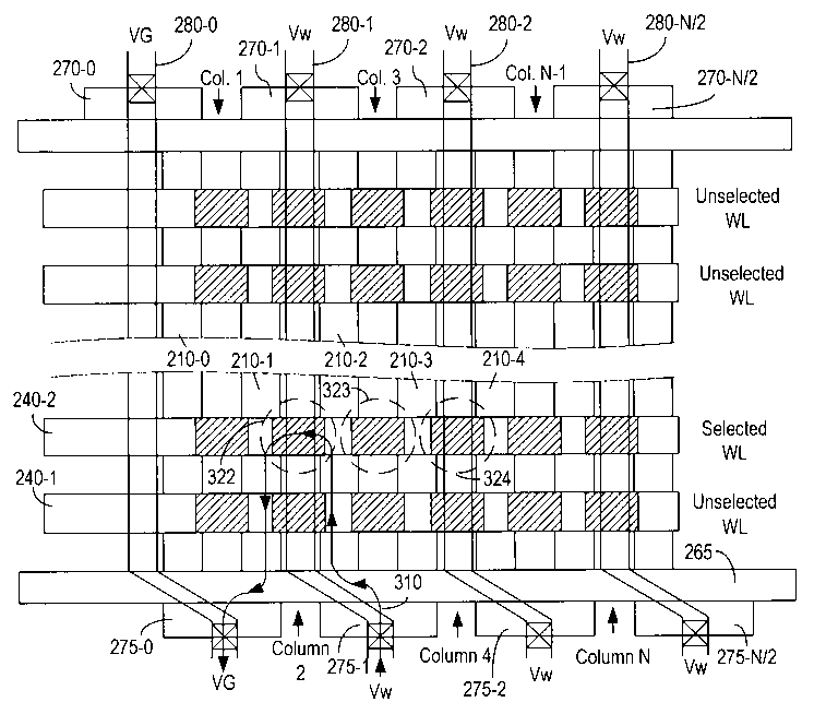 Patent drawing from US 6,570,810, Contactless flash memory with buried diffusion bit/virtual ground lines